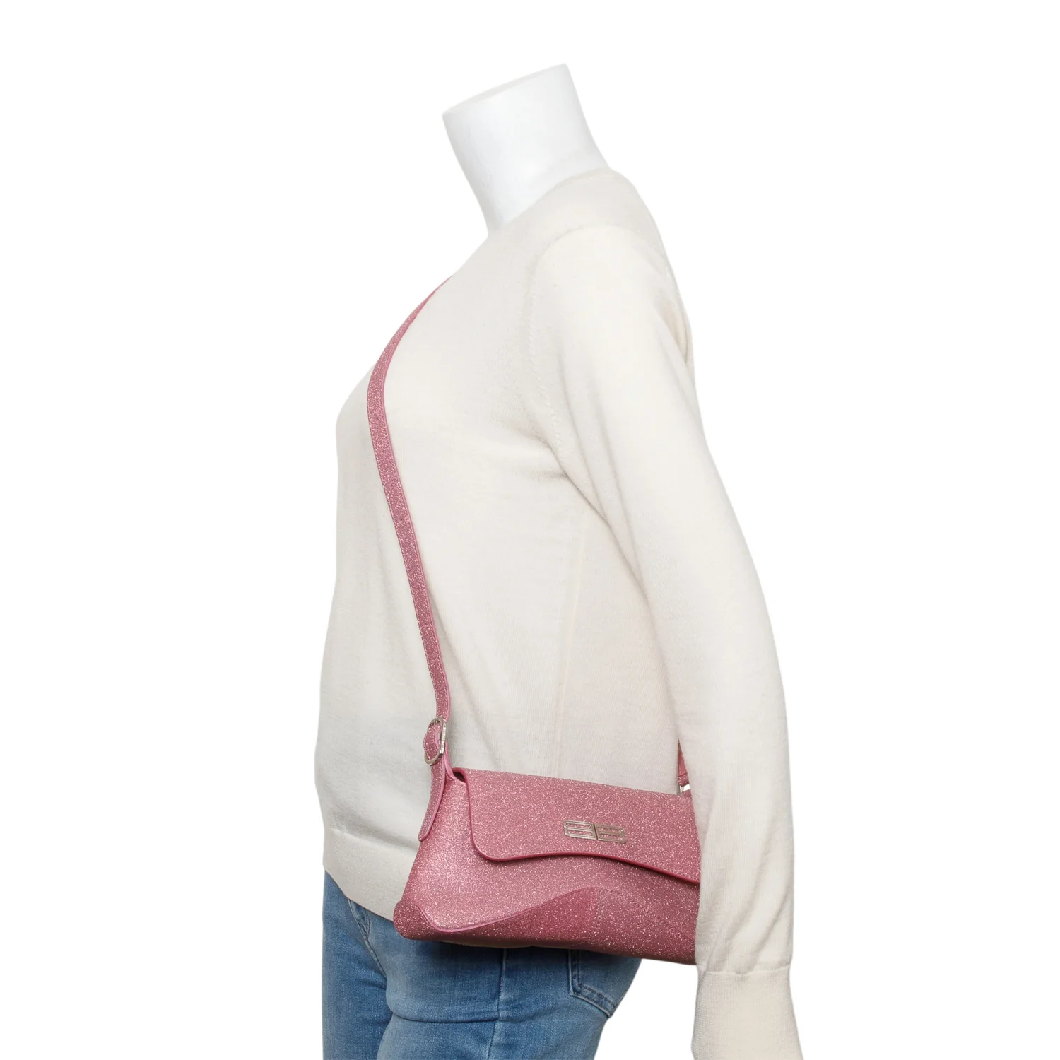 Balenciaga Pink Sparkling Fabric Small XX Flap Stretch Bag - Image 2