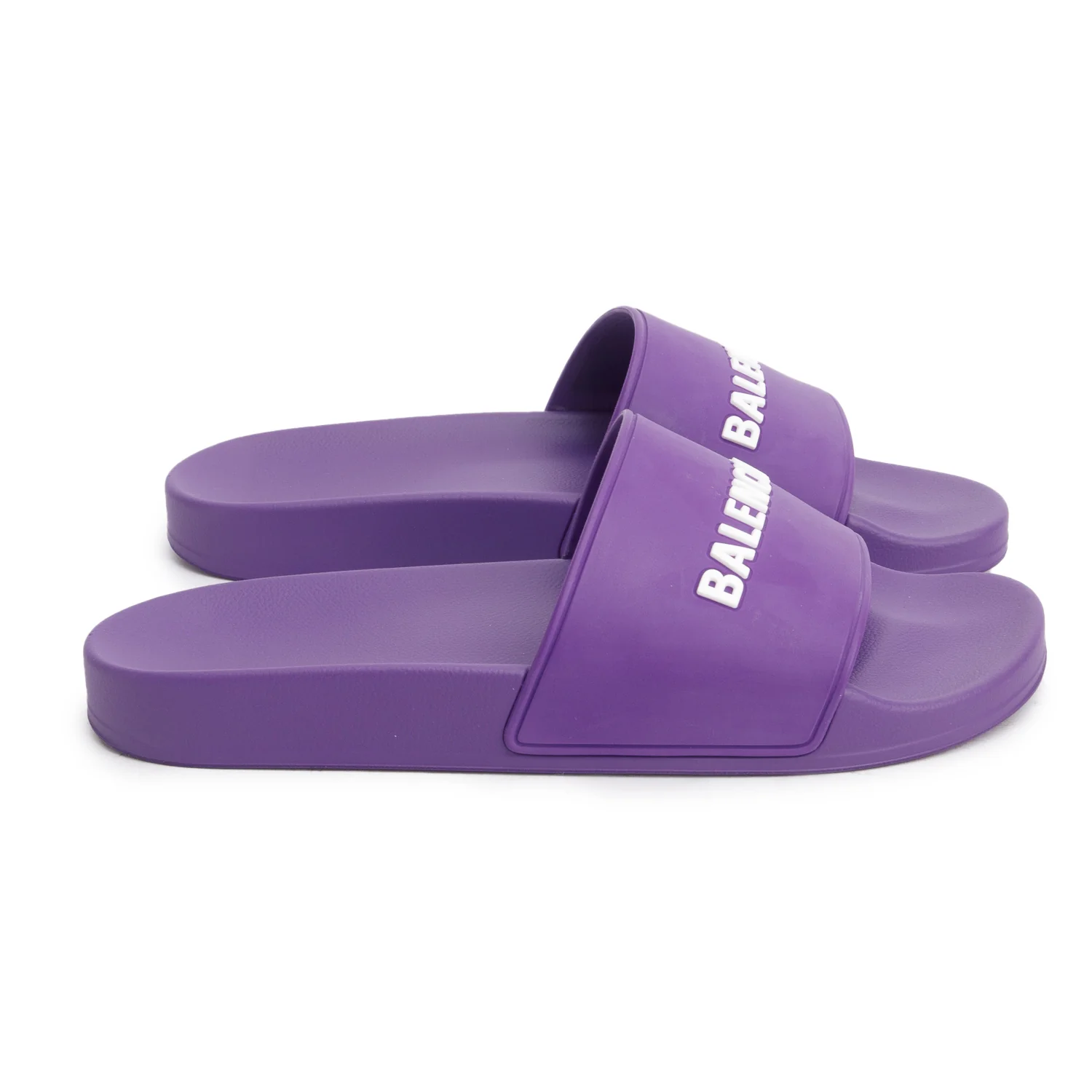 Balenciaga Purple Rubber Printed Logo Pool Slide Sandals, Size 41 w/ Box - Image 3