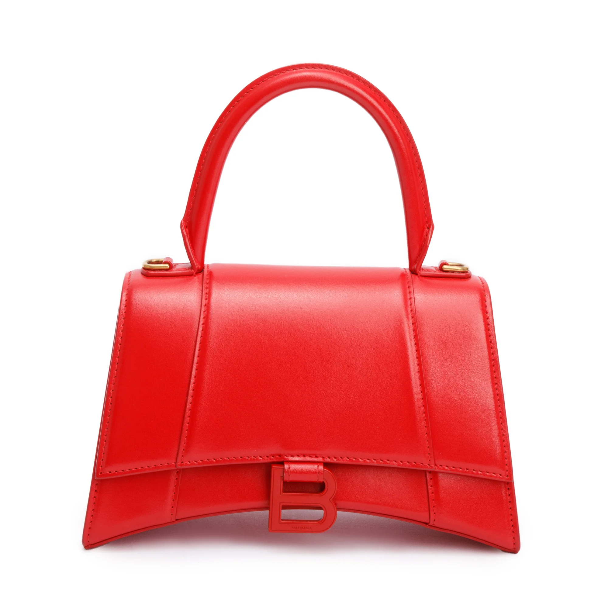 Balenciaga Red Smooth Leather Small Hourglass Top Handle Bag w/ Strap - Image 3