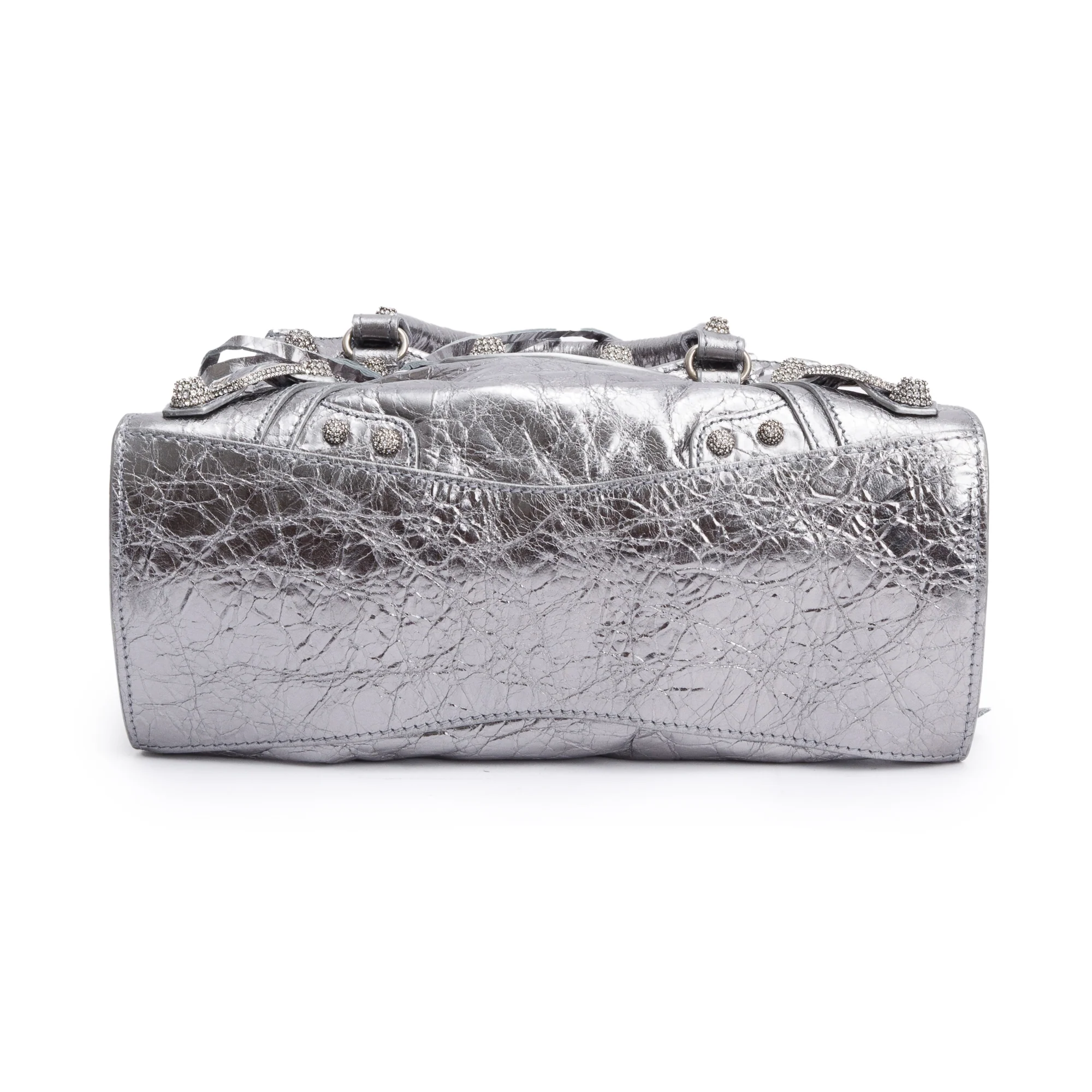 Balenciaga Silver Metallic Arena Leather Crystal Neo Cagole XS City Bag w/ Strap - Image 7