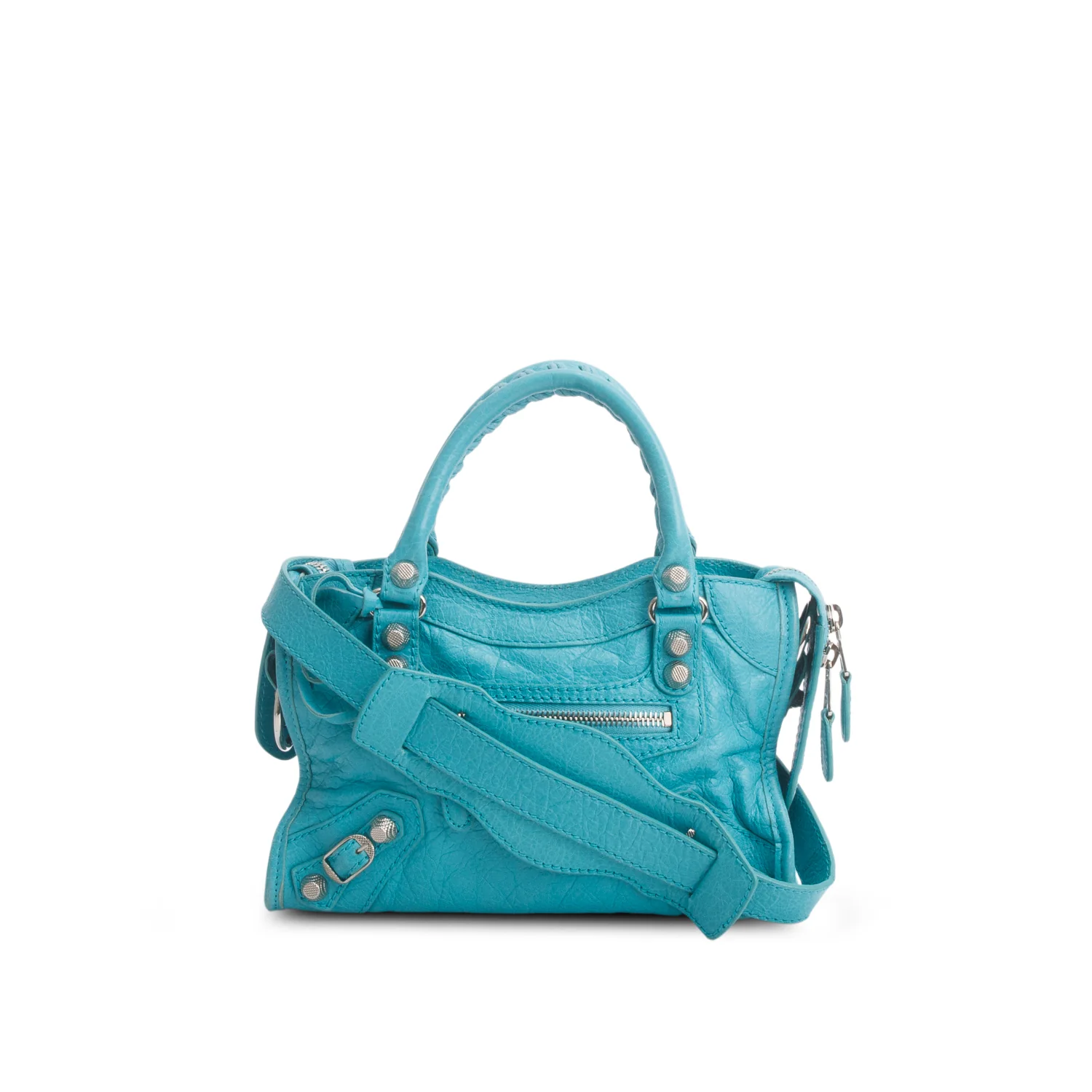 Balenciaga Teal Arena Lambskin Leather Classic Mini City Bag w/ Strap