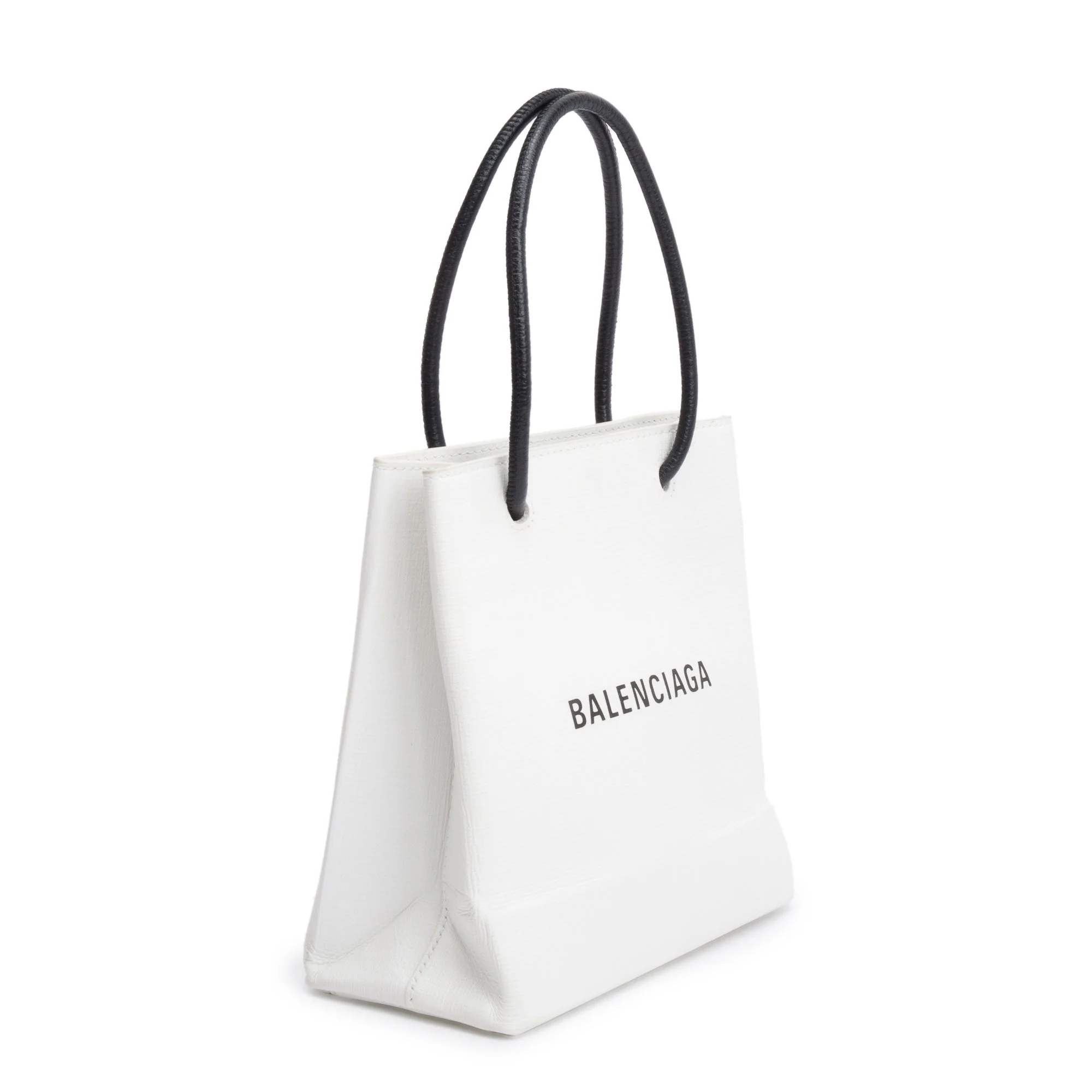 Balenciaga White Calfskin Leather XXS Logo Leather Shopping Tote - Image 2