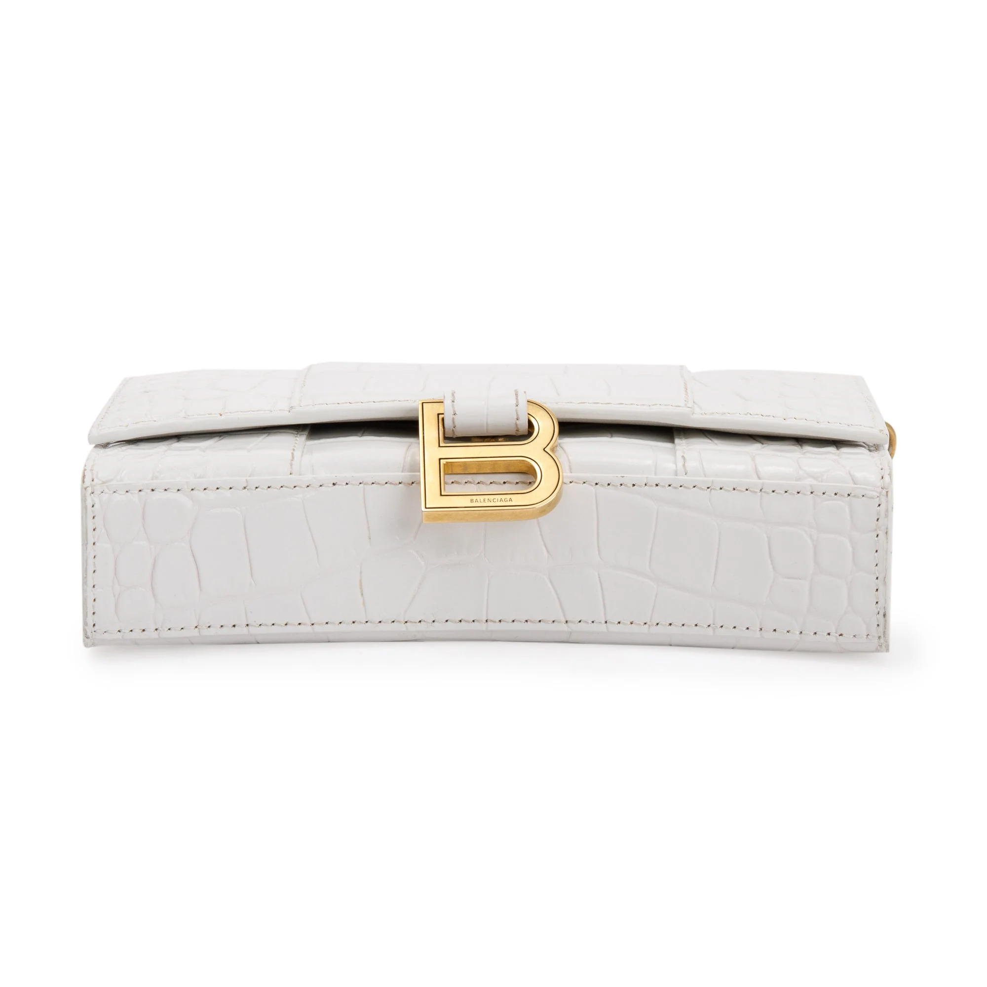 Balenciaga White Croc Embossed Hourglass Wallet on Chain - Image 6