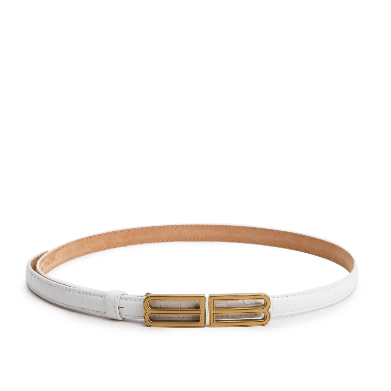 Balenciaga White Croc Embossed Leather BB Thin Belt 80 w/ Box