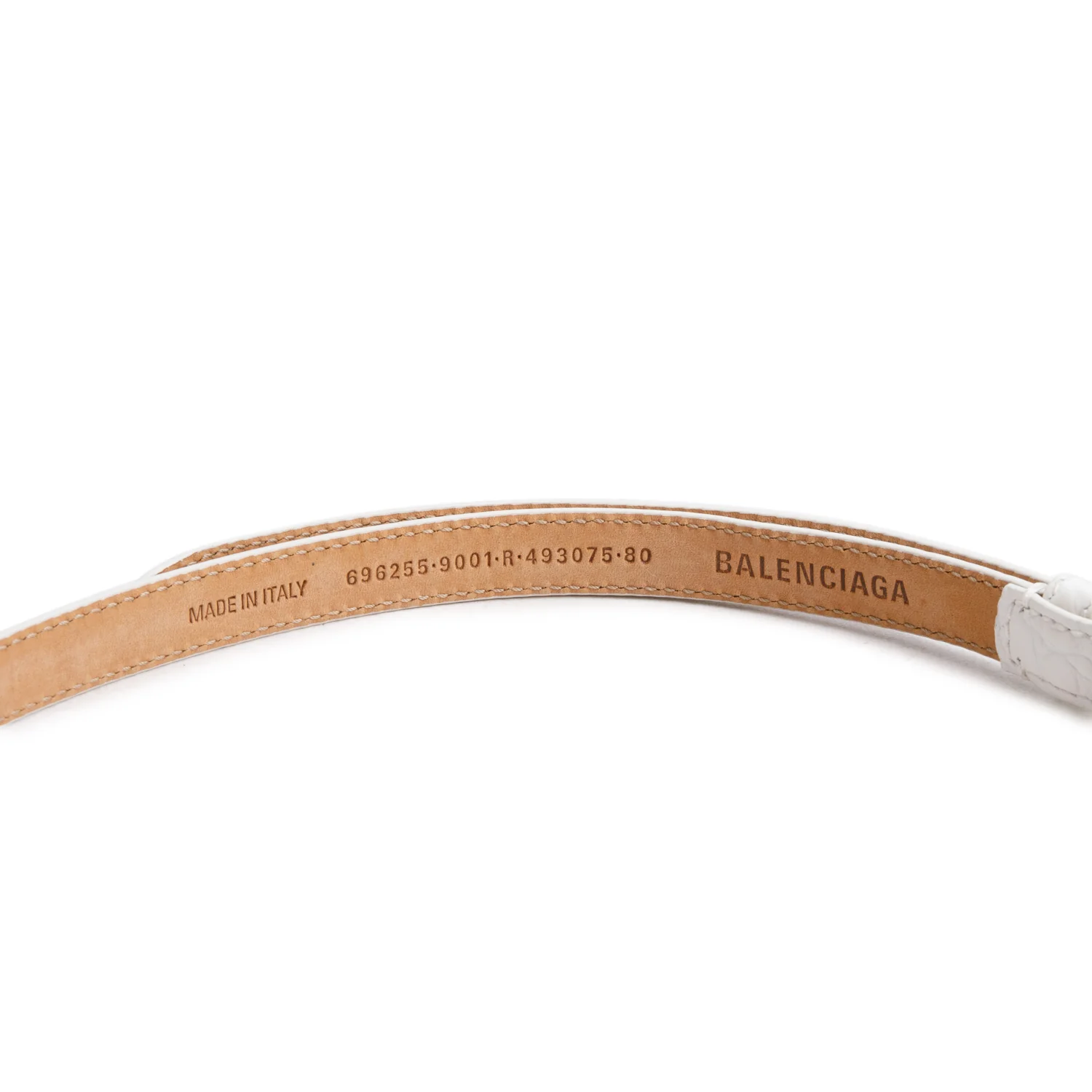 Balenciaga White Croc Embossed Leather BB Thin Belt 80 w/ Box - Image 3