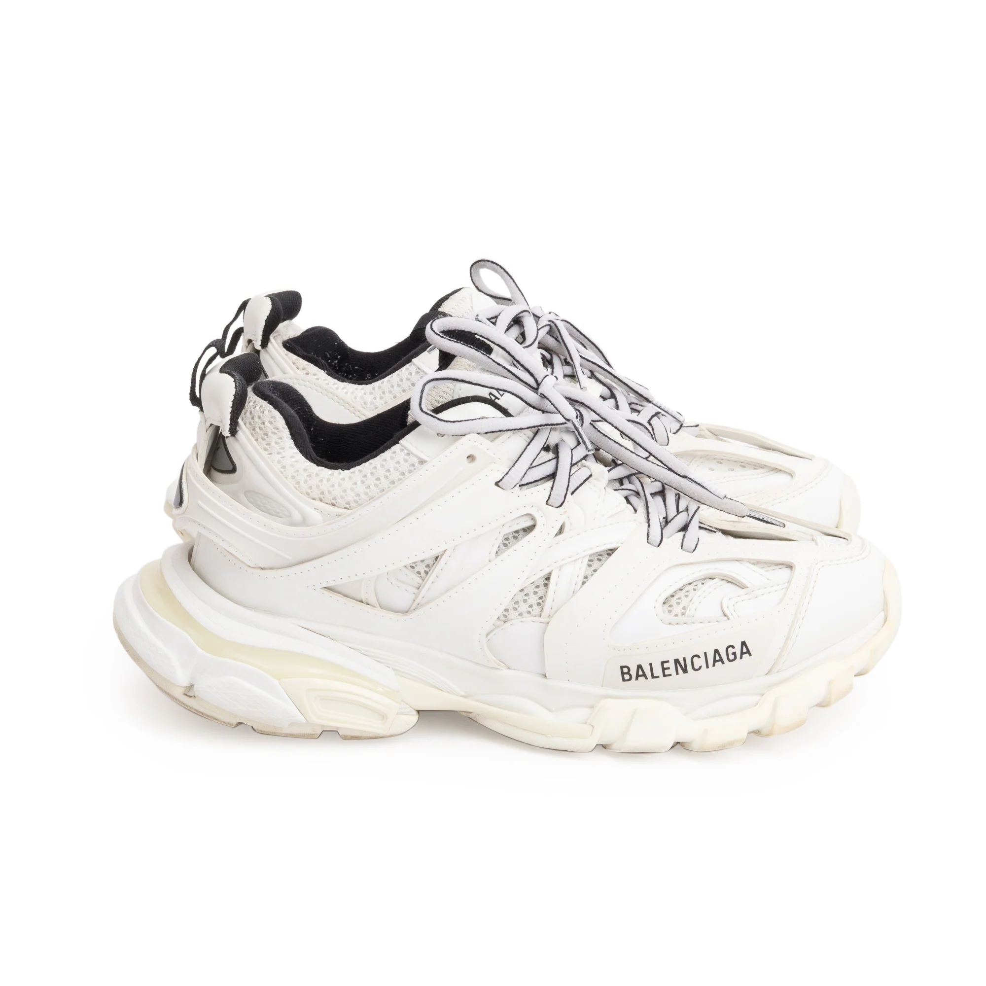 Balenciaga White Leather Fabric Mesh Track Sneakers, Size 38 - Image 2