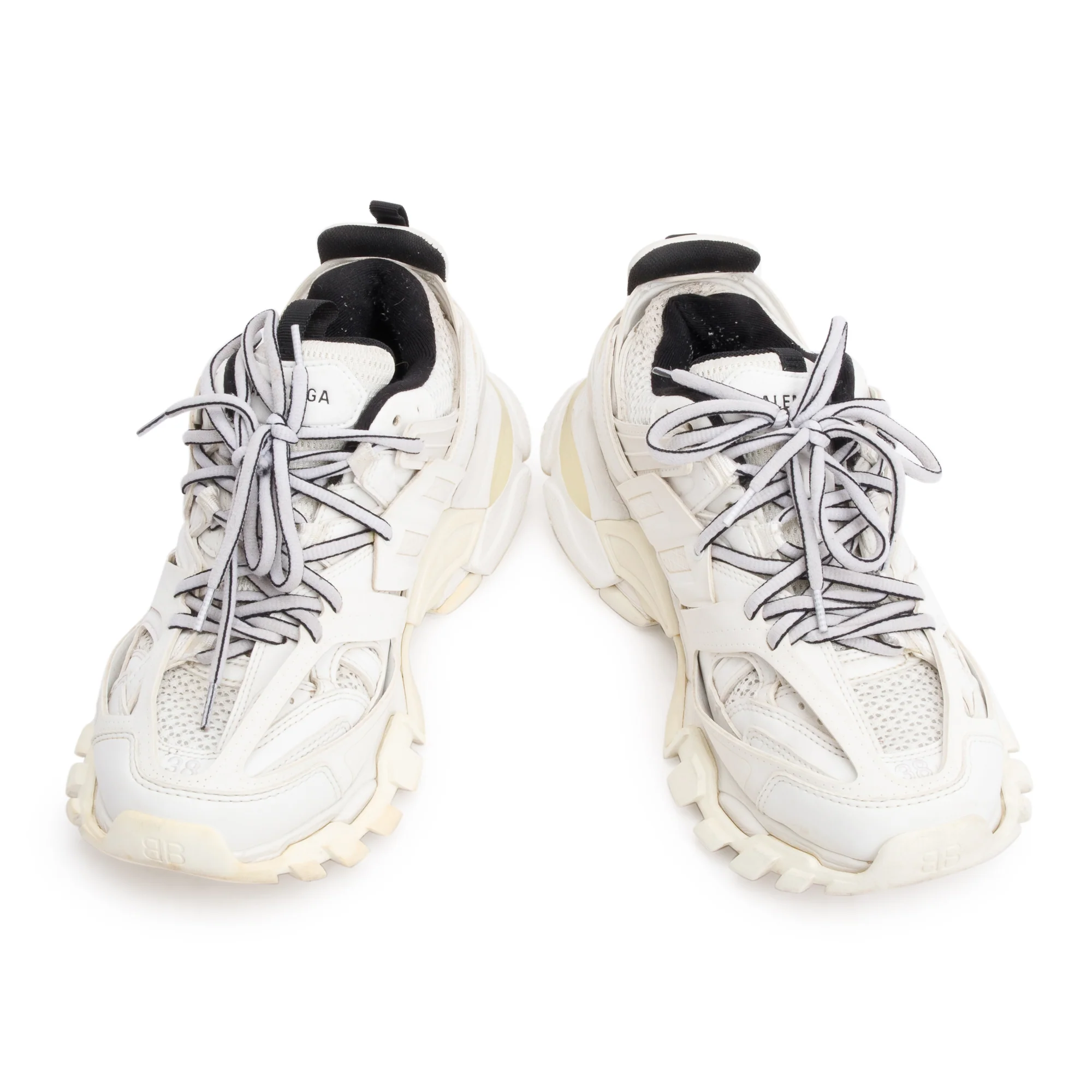 Balenciaga White Leather Fabric Mesh Track Sneakers, Size 38 - Image 3