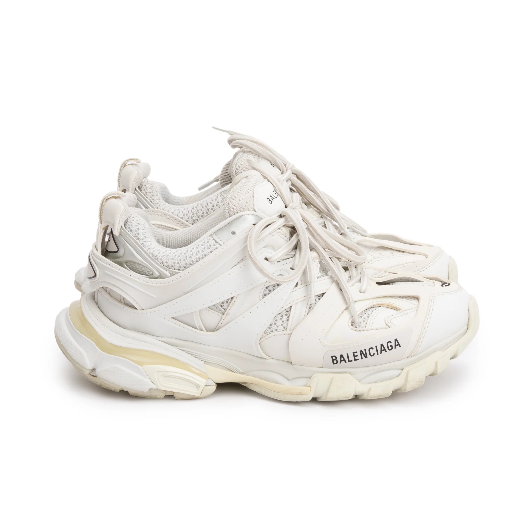 Balenciaga White Leather Fabric Mesh Track Sneakers, Size 38 - Image 2