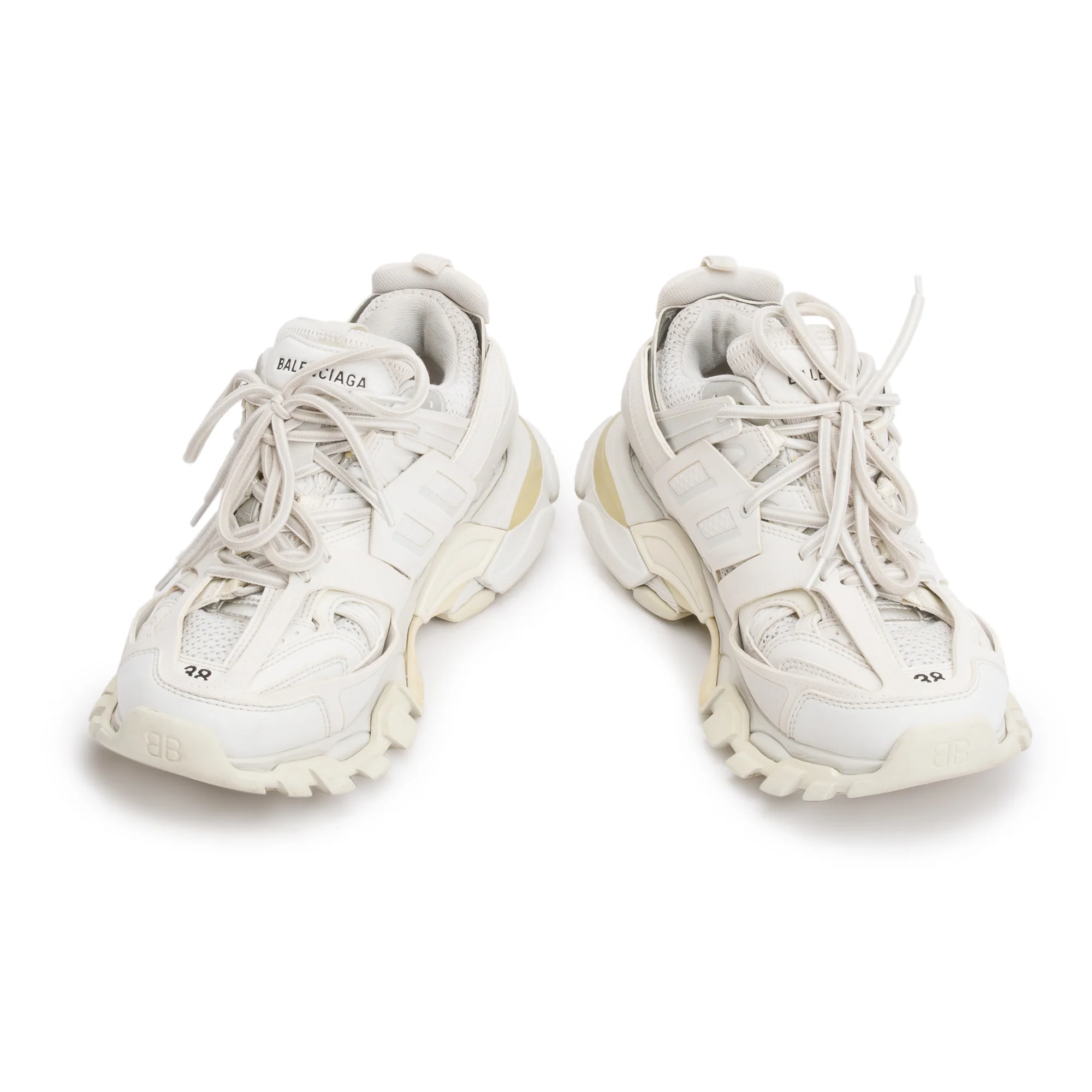 Balenciaga White Leather Fabric Mesh Track Sneakers, Size 38 - Image 3