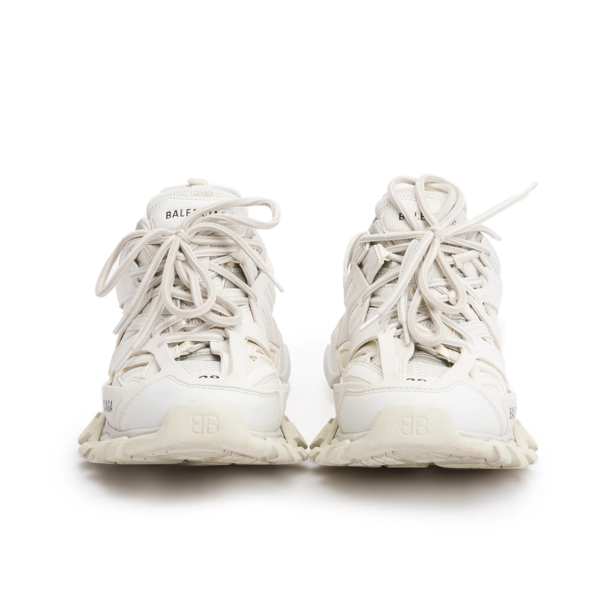 Balenciaga White Leather Fabric Mesh Track Sneakers, Size 38 - Image 4