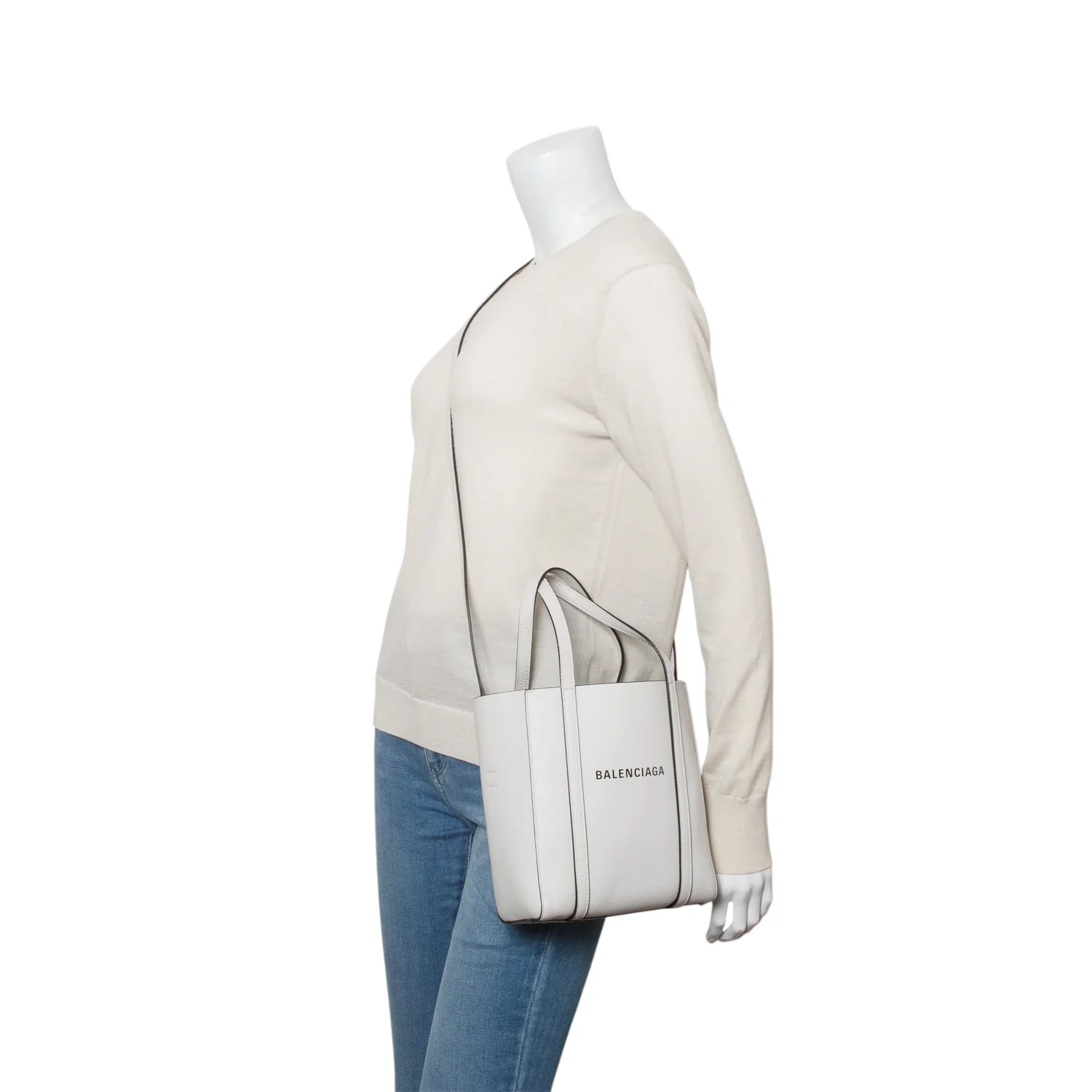Balenciaga White Smooth Calfskin Logo XXS Everyday Tote w/ Strap - Image 2