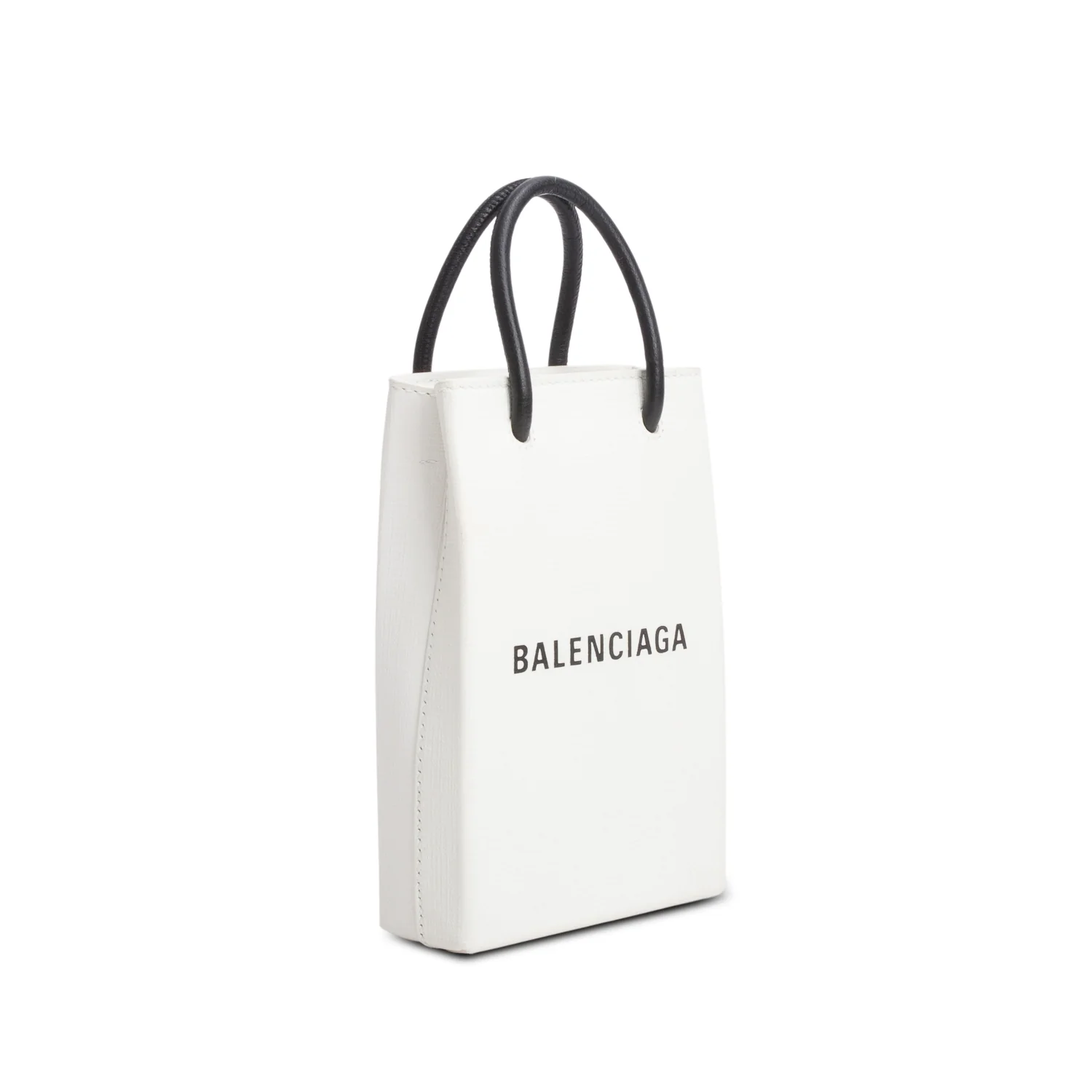 Balenciaga White Squared Calfskin Logo Shopping Phone Holder Bag - Image 3