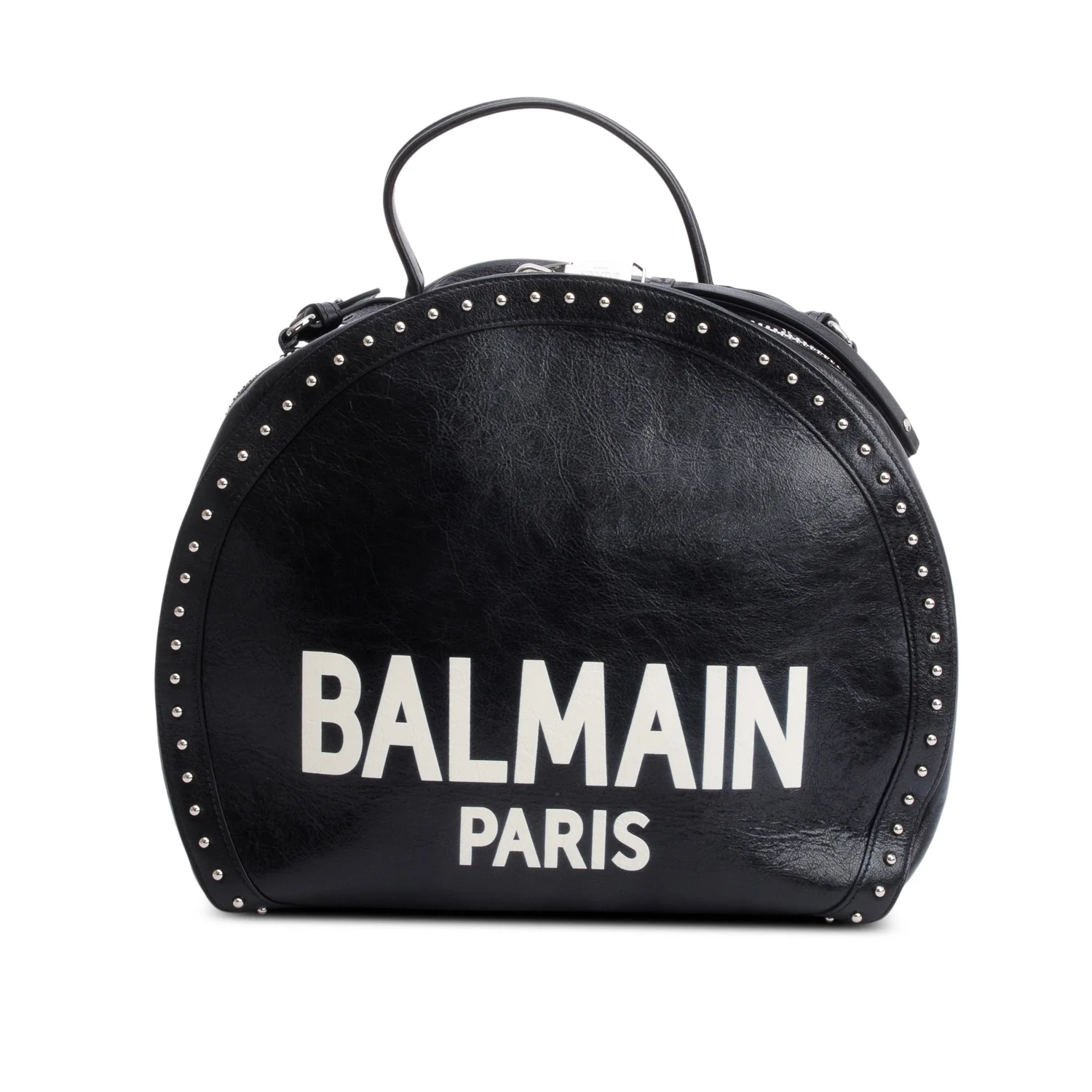 Balmain Black Leather Studded Logo Drum Bag w/ Receipt - Image 3