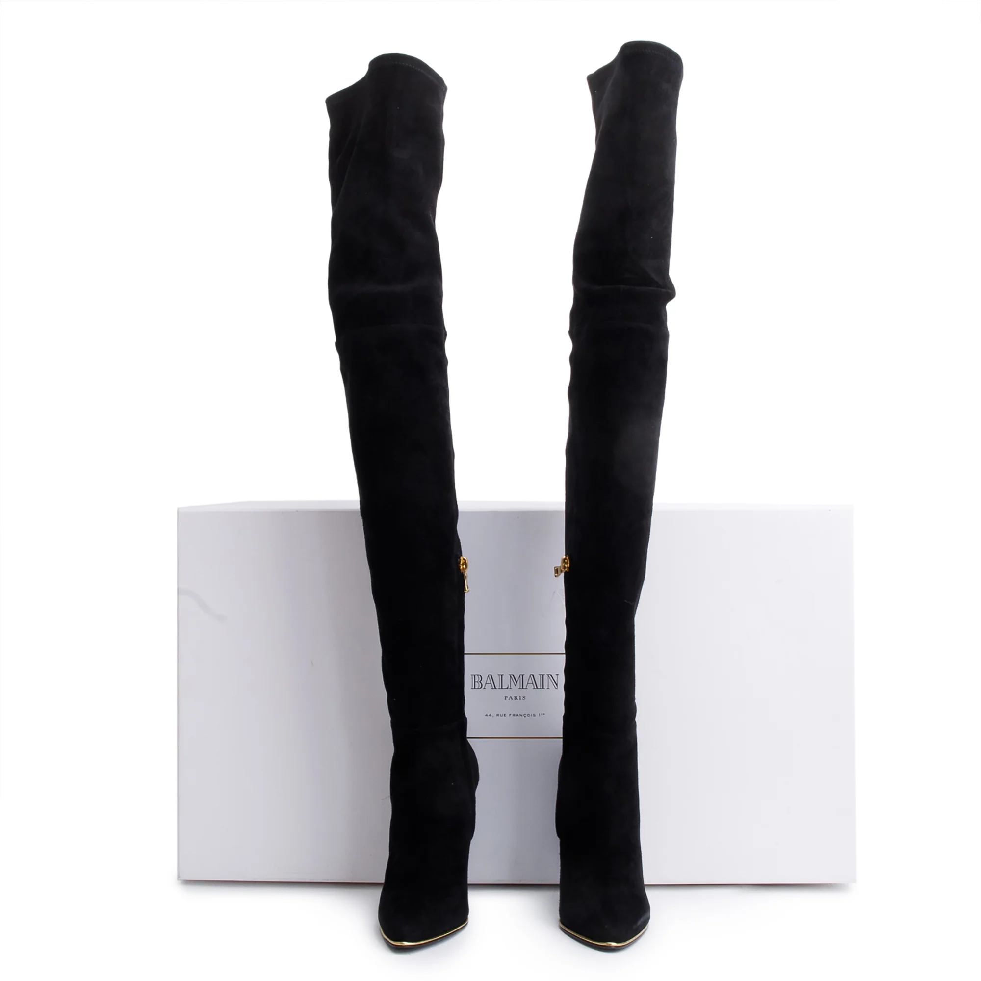 Balmain Black Suede Catherine Over-The-Knee High Heeled Boots, Size 36.5 w/ Box - Image 2