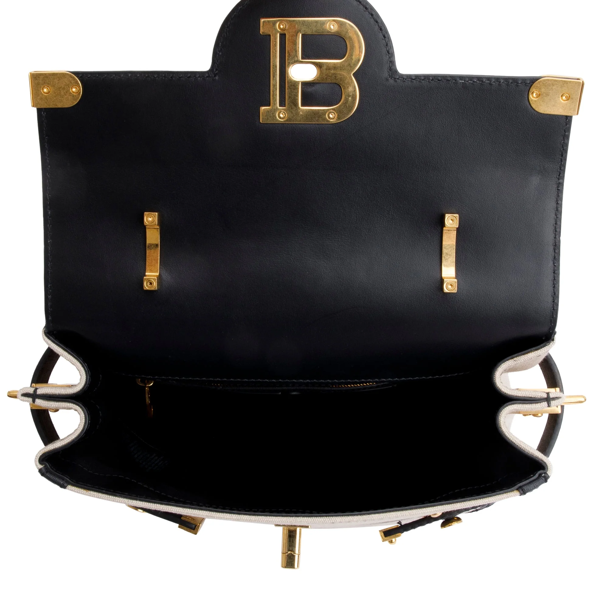 Balmain Neutral Canvas Black Leather Trimmed B-Buzz 23 Shoulder Bag w/ Strap - Image 7