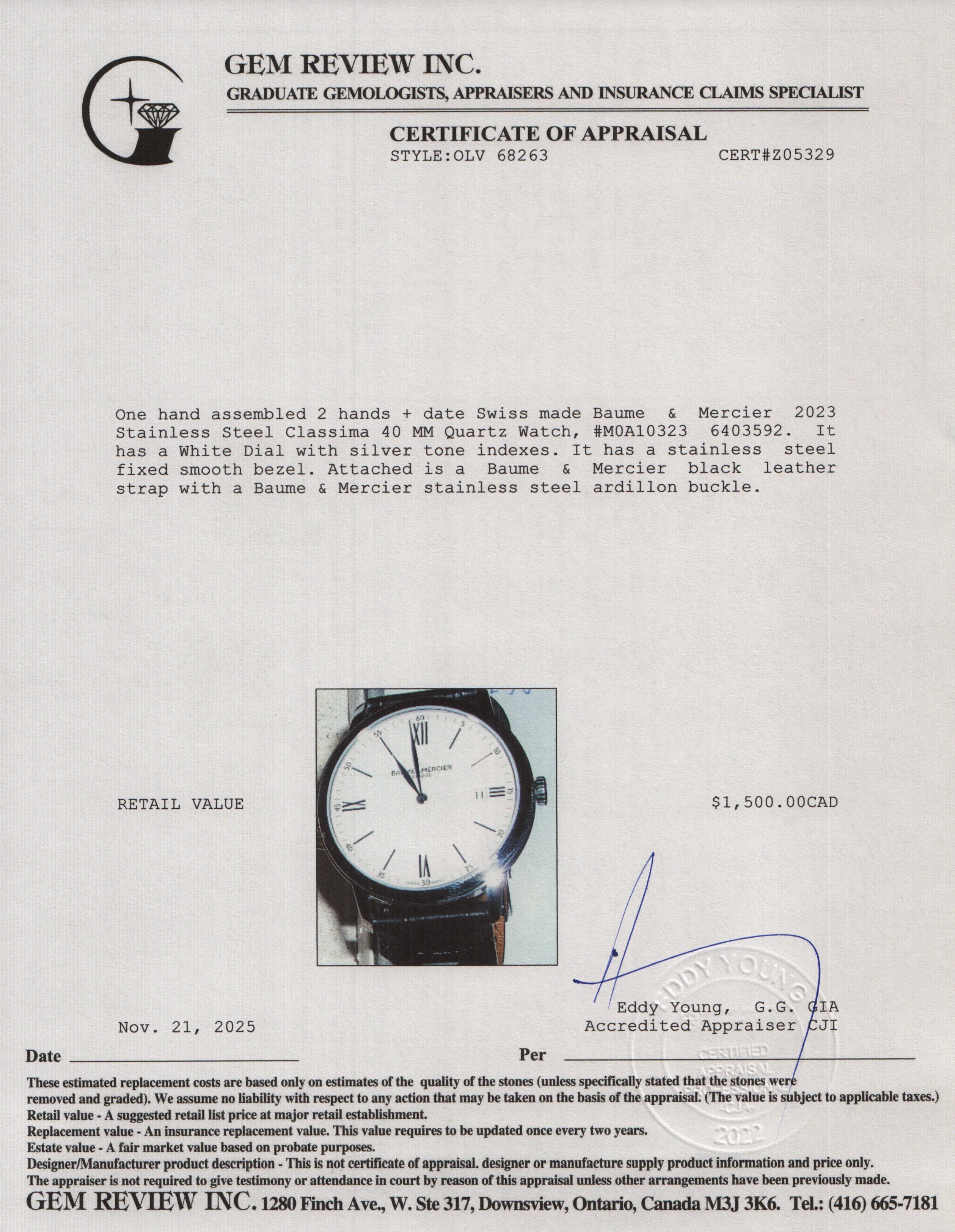 Baume & Mercier 2023 Stainless Steel Classima 40 MM Quartz Watch White Dial  M0A10323 w/ Box & Papers - Image 6