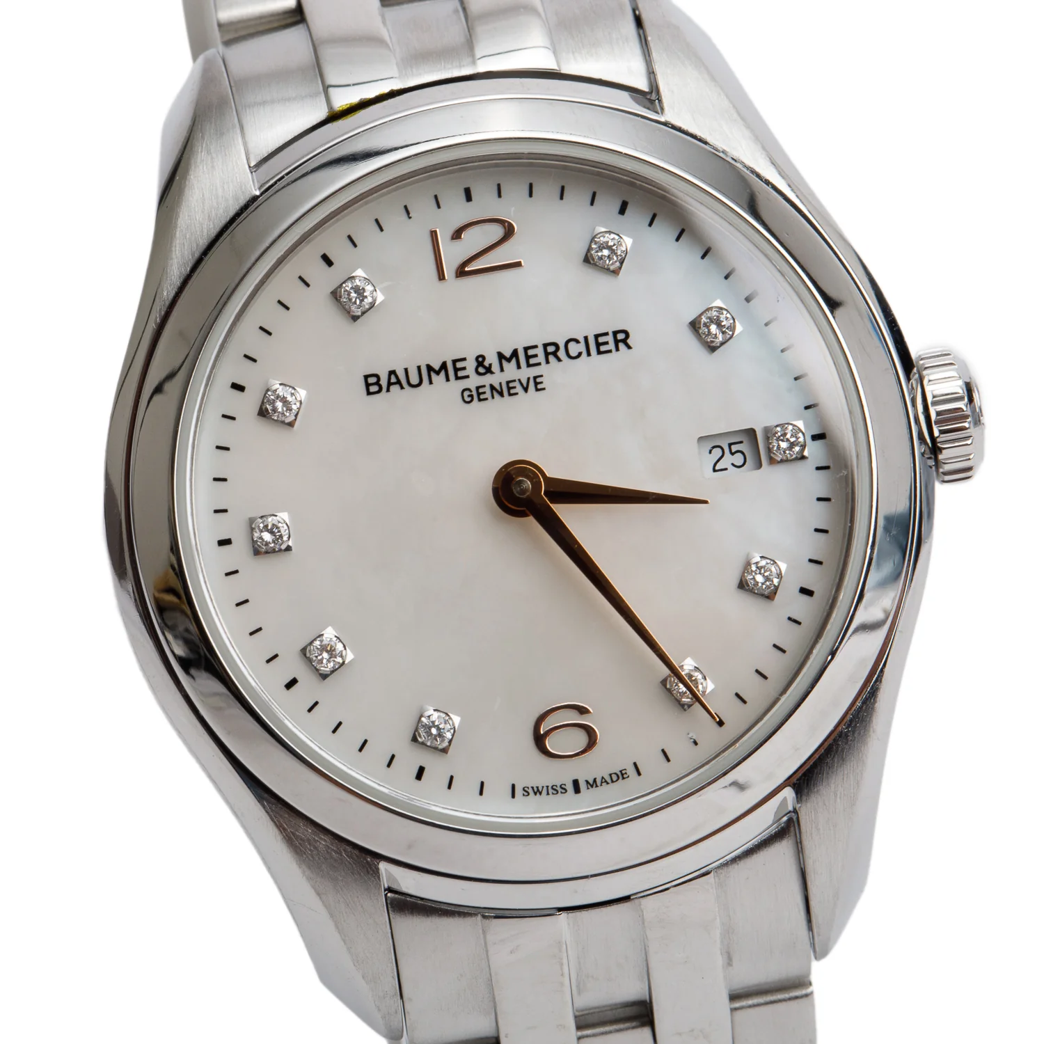 Baume & Mercier Stainless Steel Clifton 30 MM Quartz Watch Mother of Pearl Diamond Dial w/ Box - Image 3