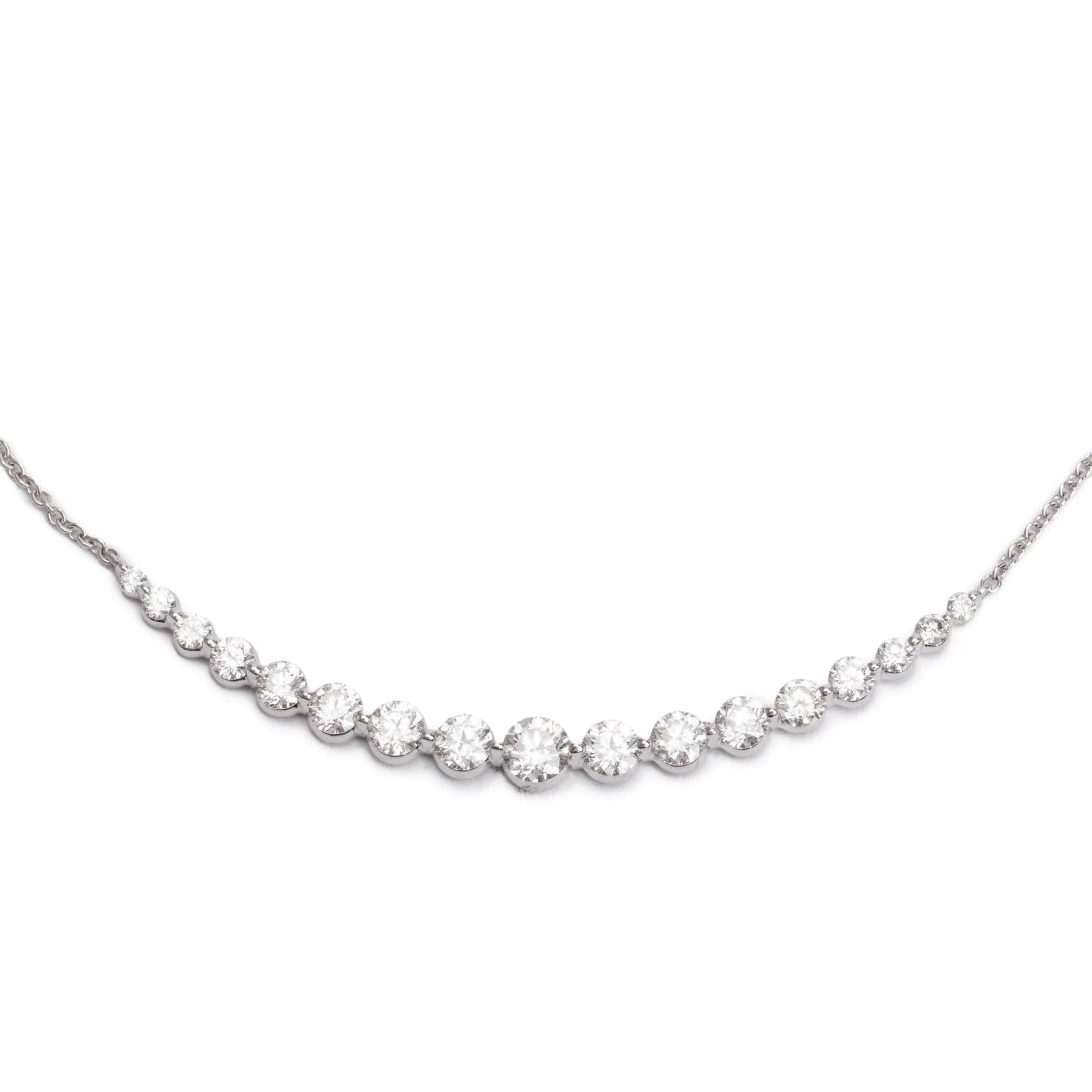 Birks 18k White Gold Graduated Diamond Pendant Necklace w/ Box - Image 4