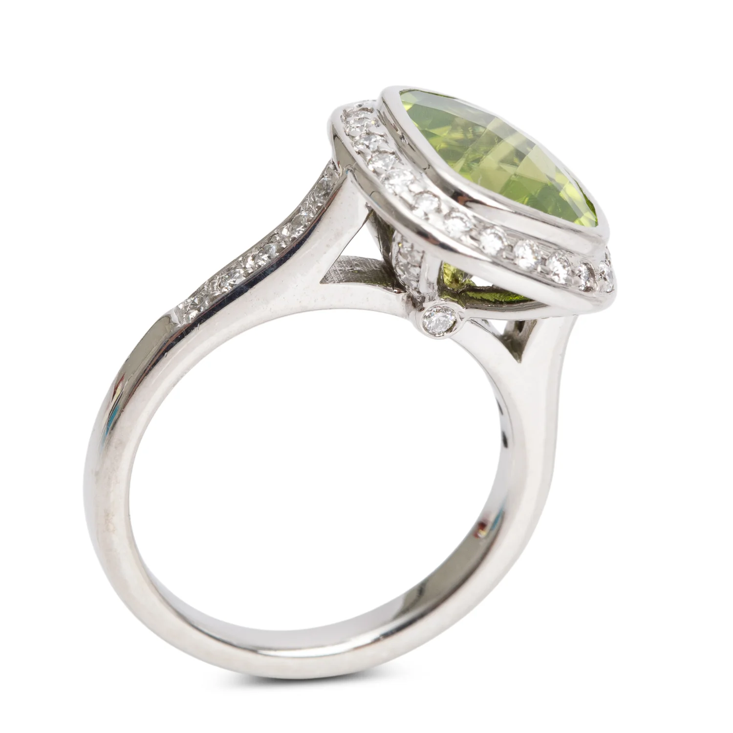 Birks 18k White Gold Peridot & Diamond Ring, Size 5.5 w/ Box - Image 5