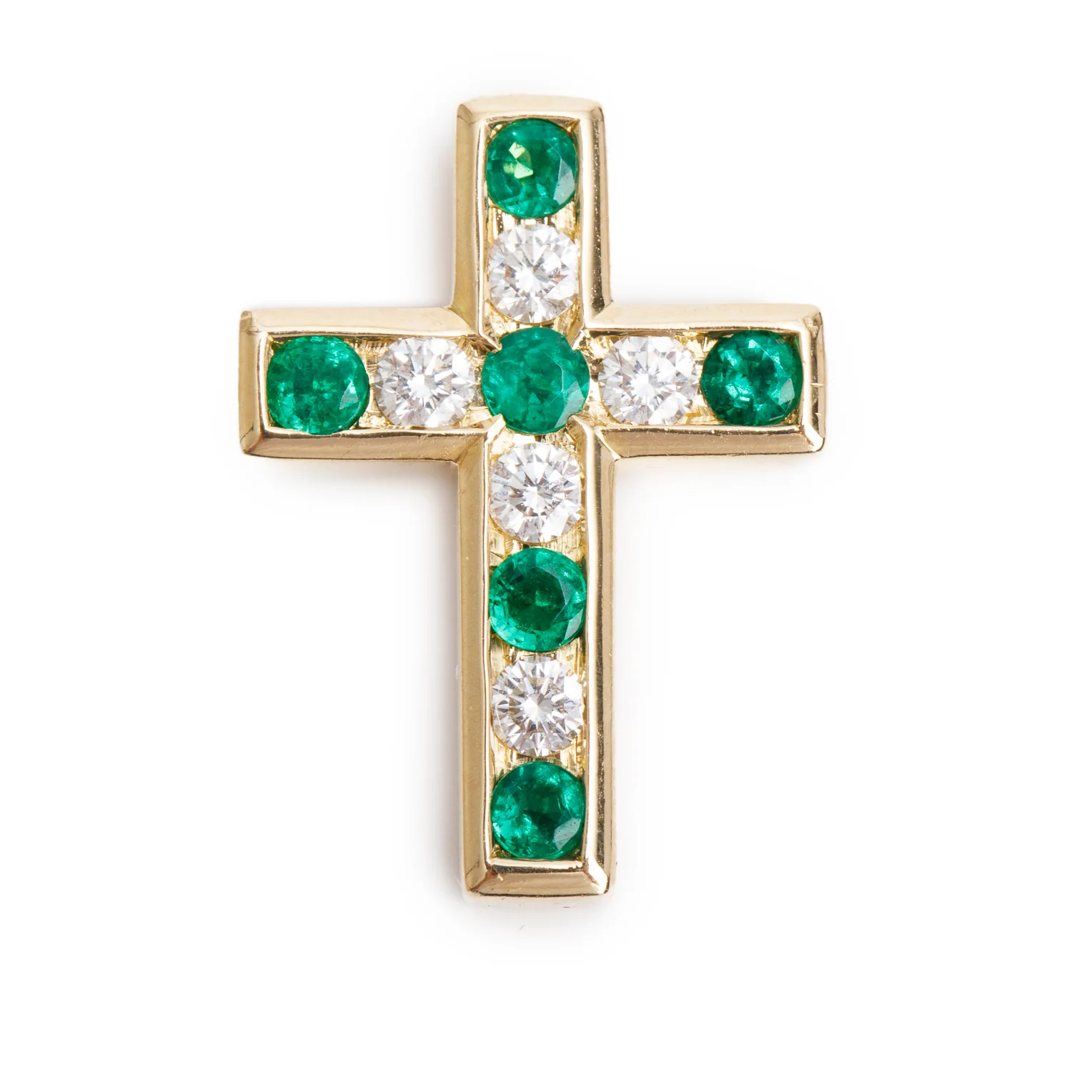 Birks 18k Yellow Gold Emerald & Diamond Cross Pendant