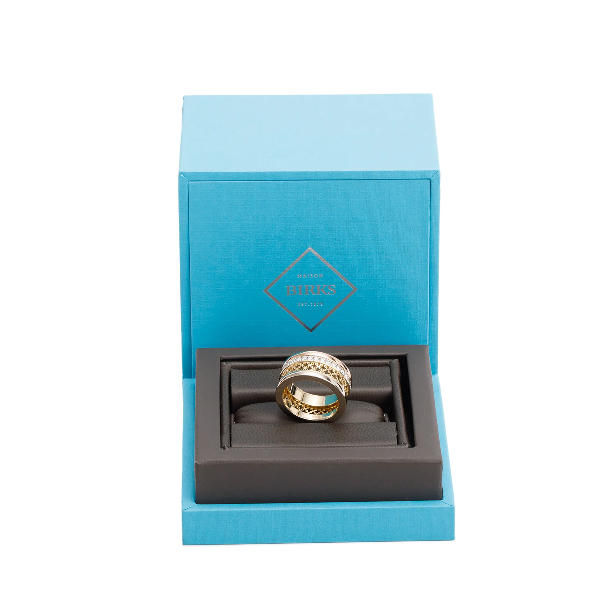 Birks Dare to Dream 18k White, Yellow & Rose Gold Large Diamond Ring, Size 8.25 w/ Box - Image 2