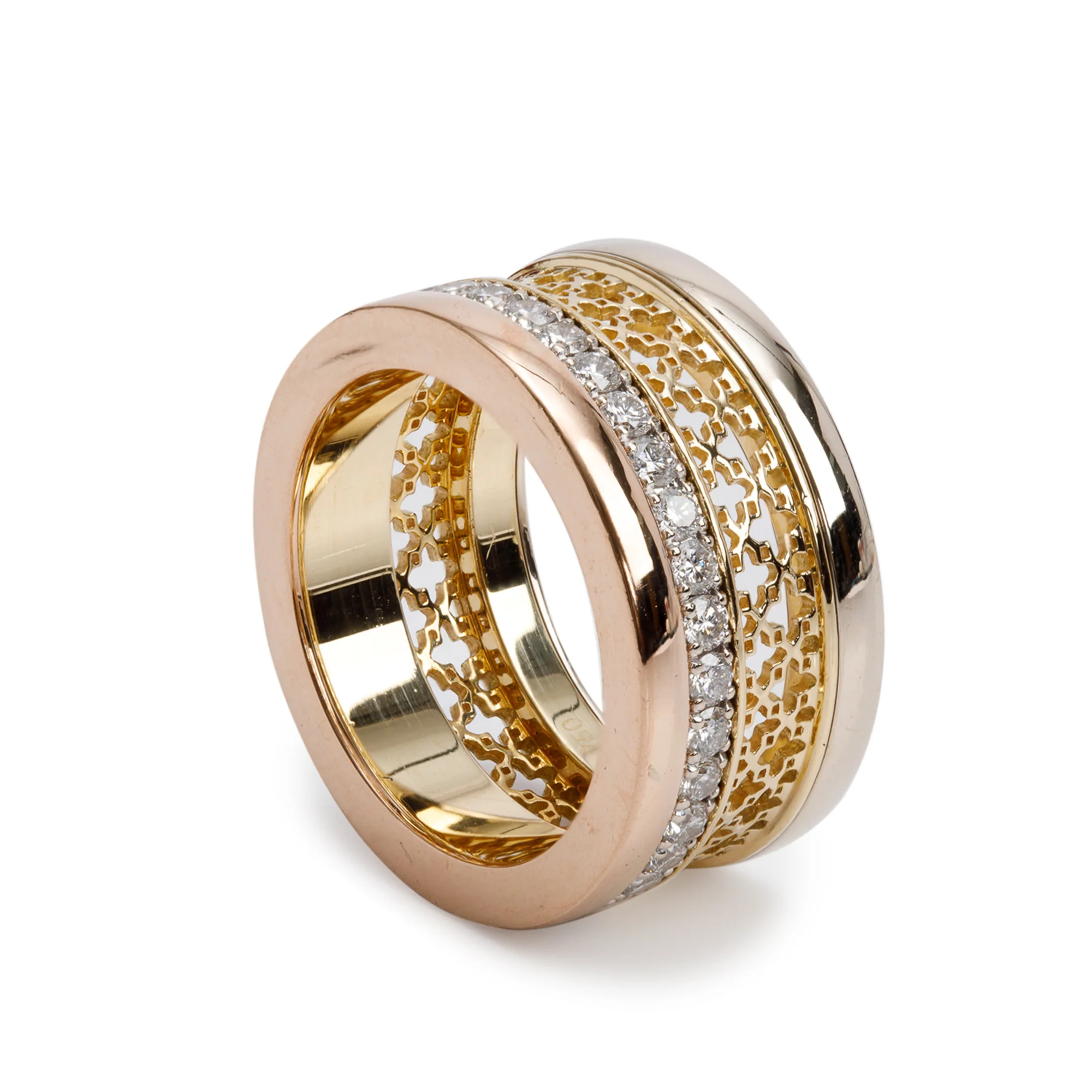 Birks Dare to Dream 18k White, Yellow & Rose Gold Large Diamond Ring, Size 8.25 w/ Box - Image 3