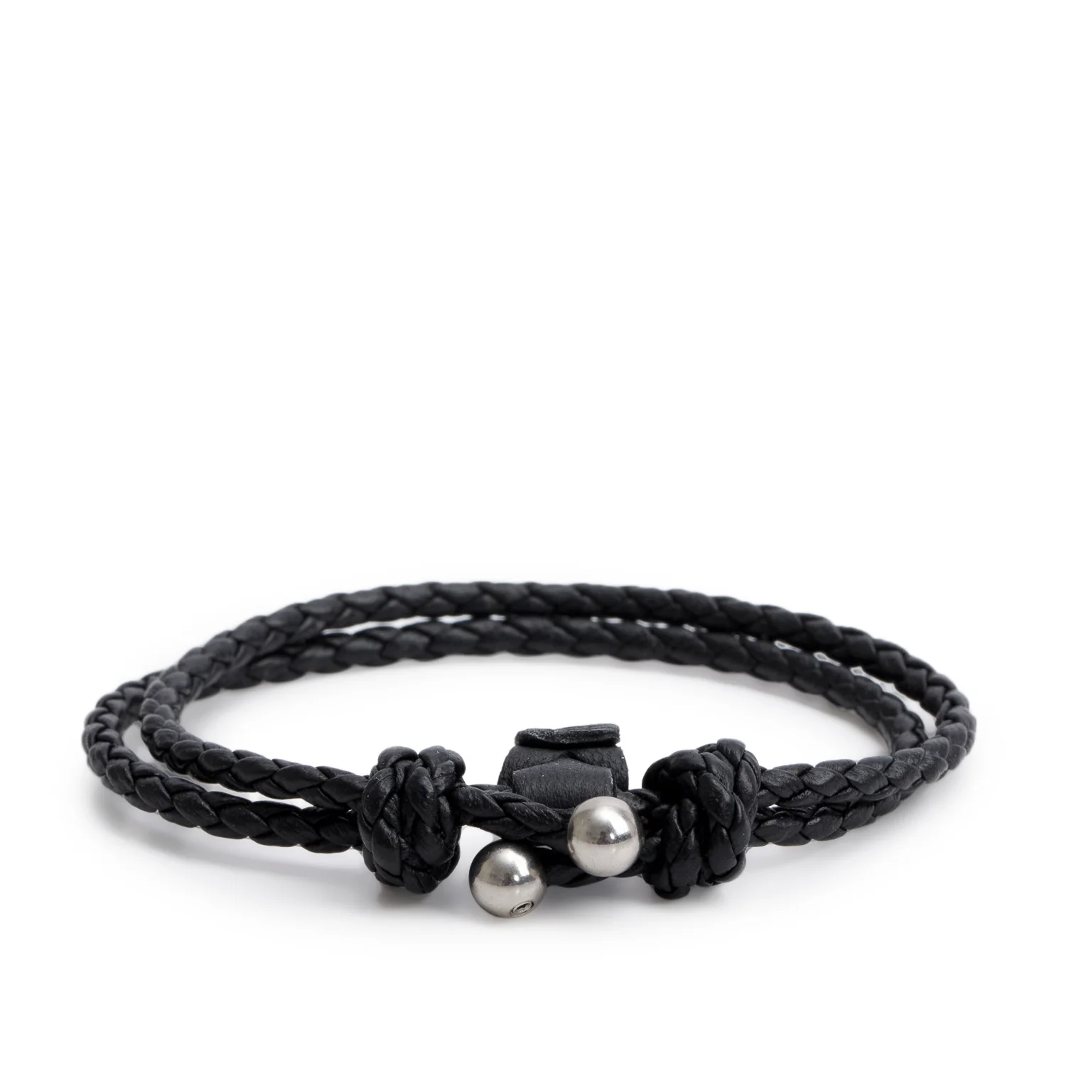 Bottega Veneta Black Intrecciato Leather Double Strand Bracelet