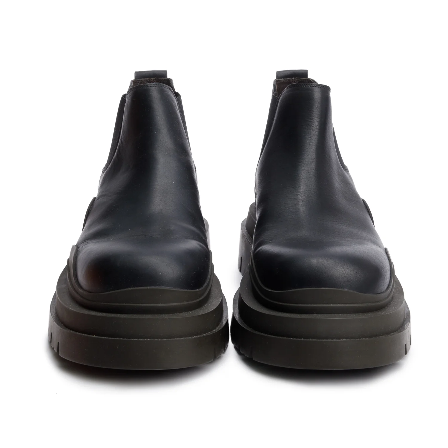 Bottega Veneta Black Leather Lug Chelsea Ankle Boots, Men's Size 45 w/ Box