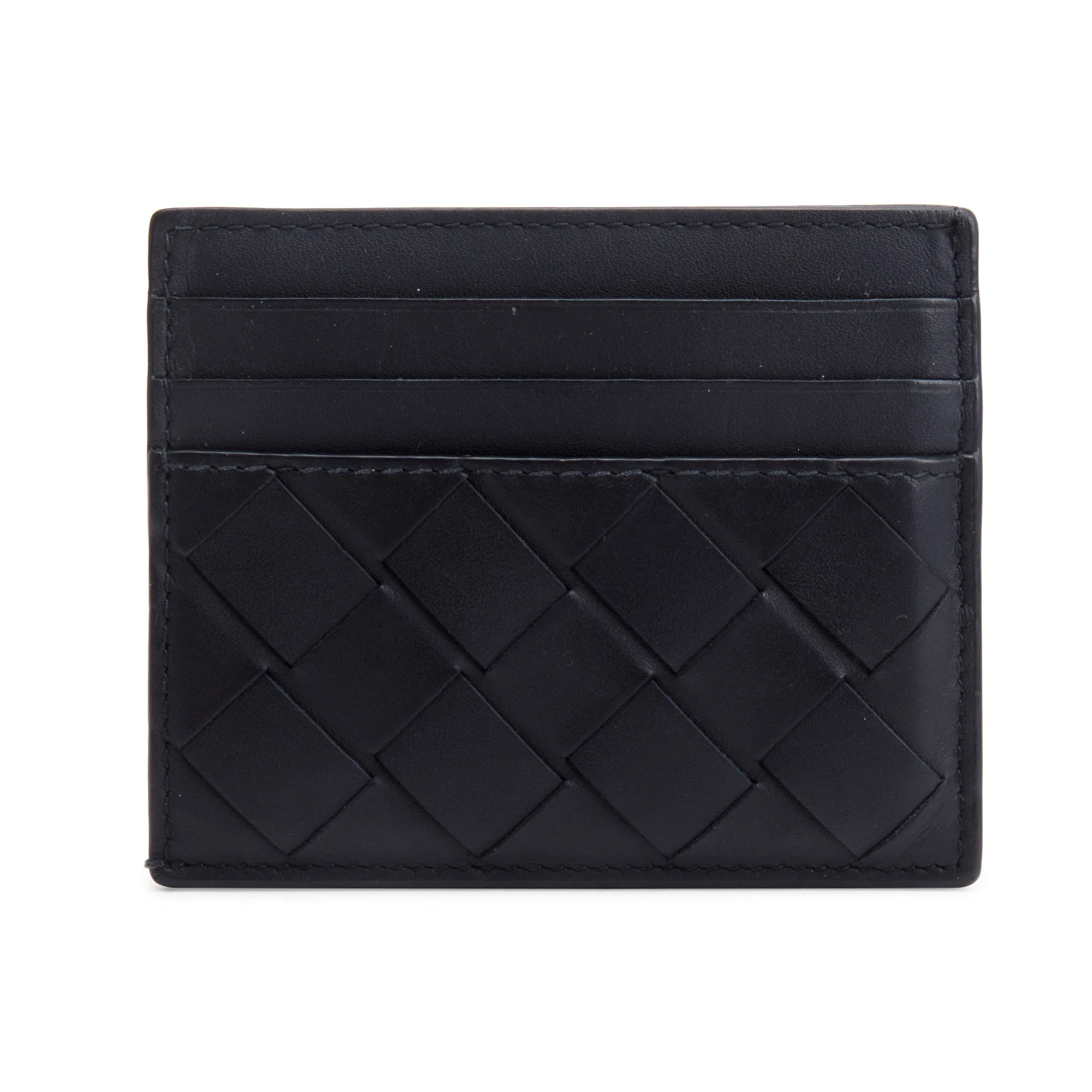 Bottega Veneta Black Nappa Leather Intrecciato Card Holder w/ Box