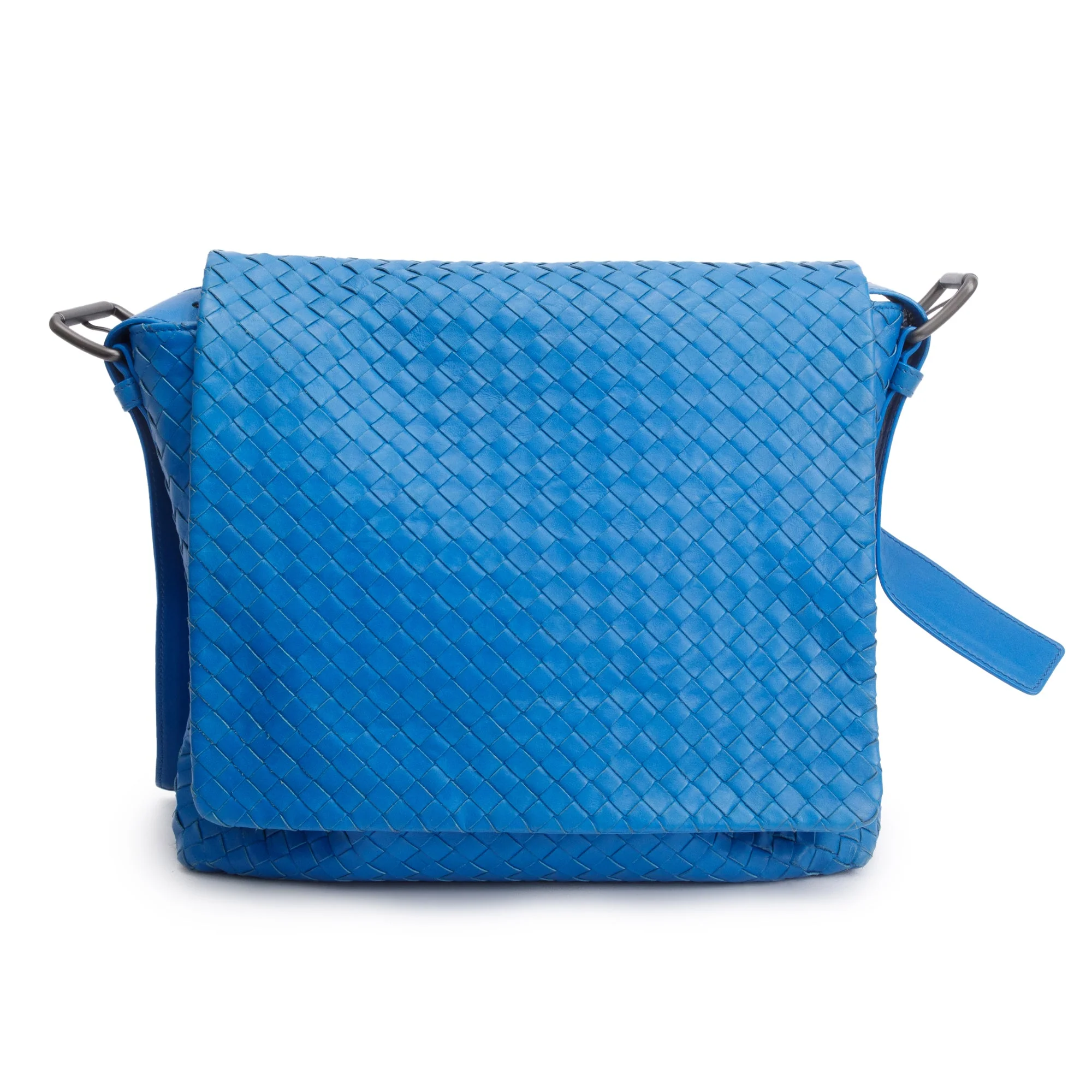 Bottega Veneta Blue Intrecciato Leather Large Cobble Messenger Bag - Image 3