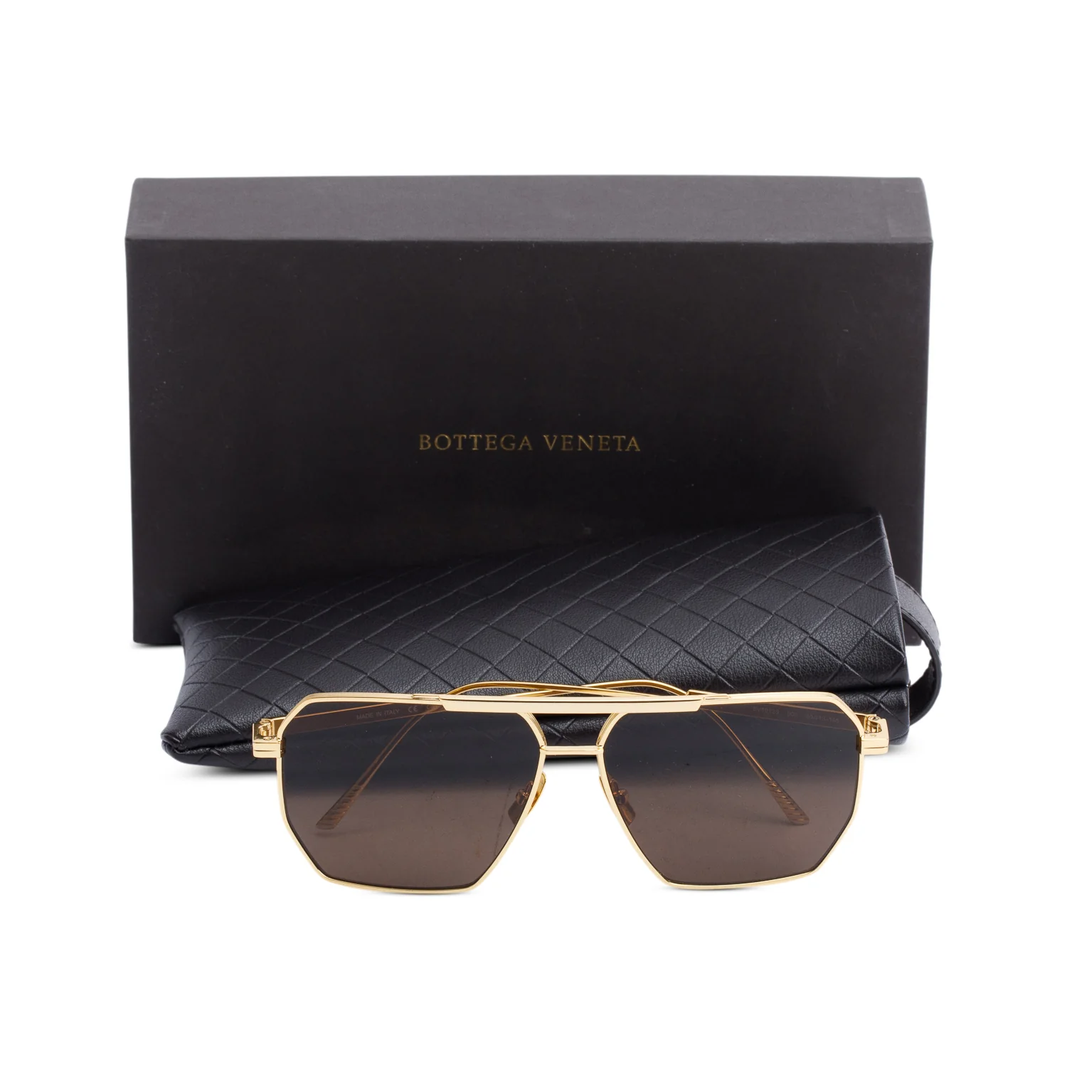 Bottega Veneta BV1012S Gold Tone Metal Aviator Sunglasses w/ Box & Case - Image 2