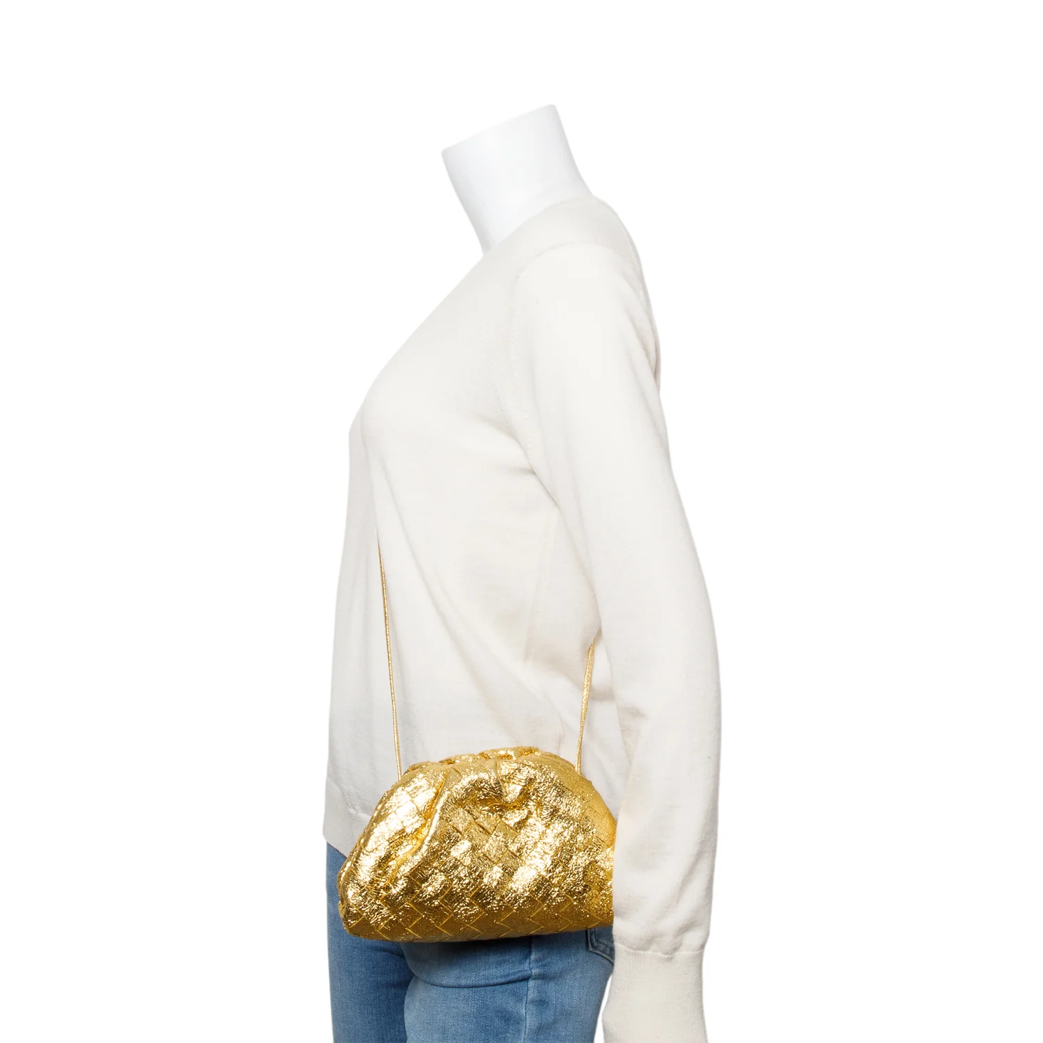 Bottega Veneta Gold Metallic Calfskin Intrecciato Leather The Mini Pouch w/ Box - Image 2