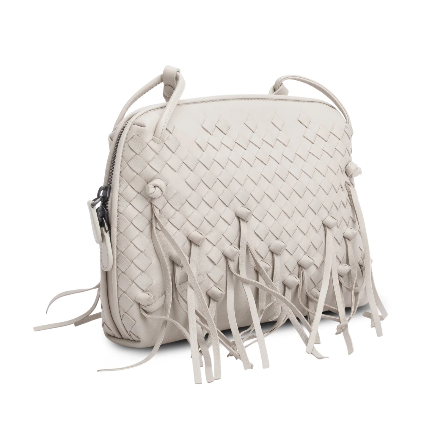 Bottega Veneta Grey Intrecciato Nappa Leather Fringe Nodini Crossbody Bag - Image 4