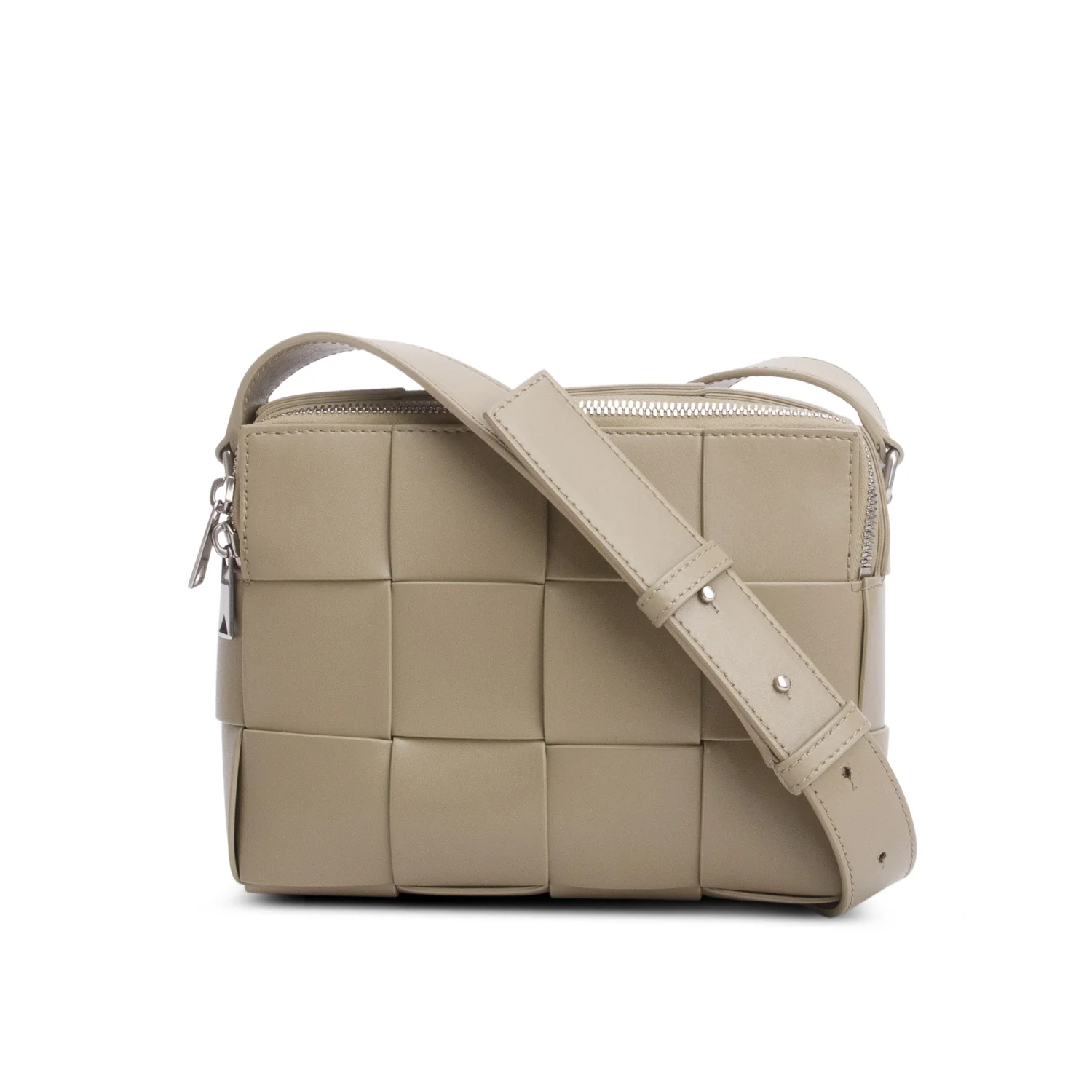 Bottega Veneta Taupe Lambskin Maxi Intrecciato Cassette Crossbody Bag