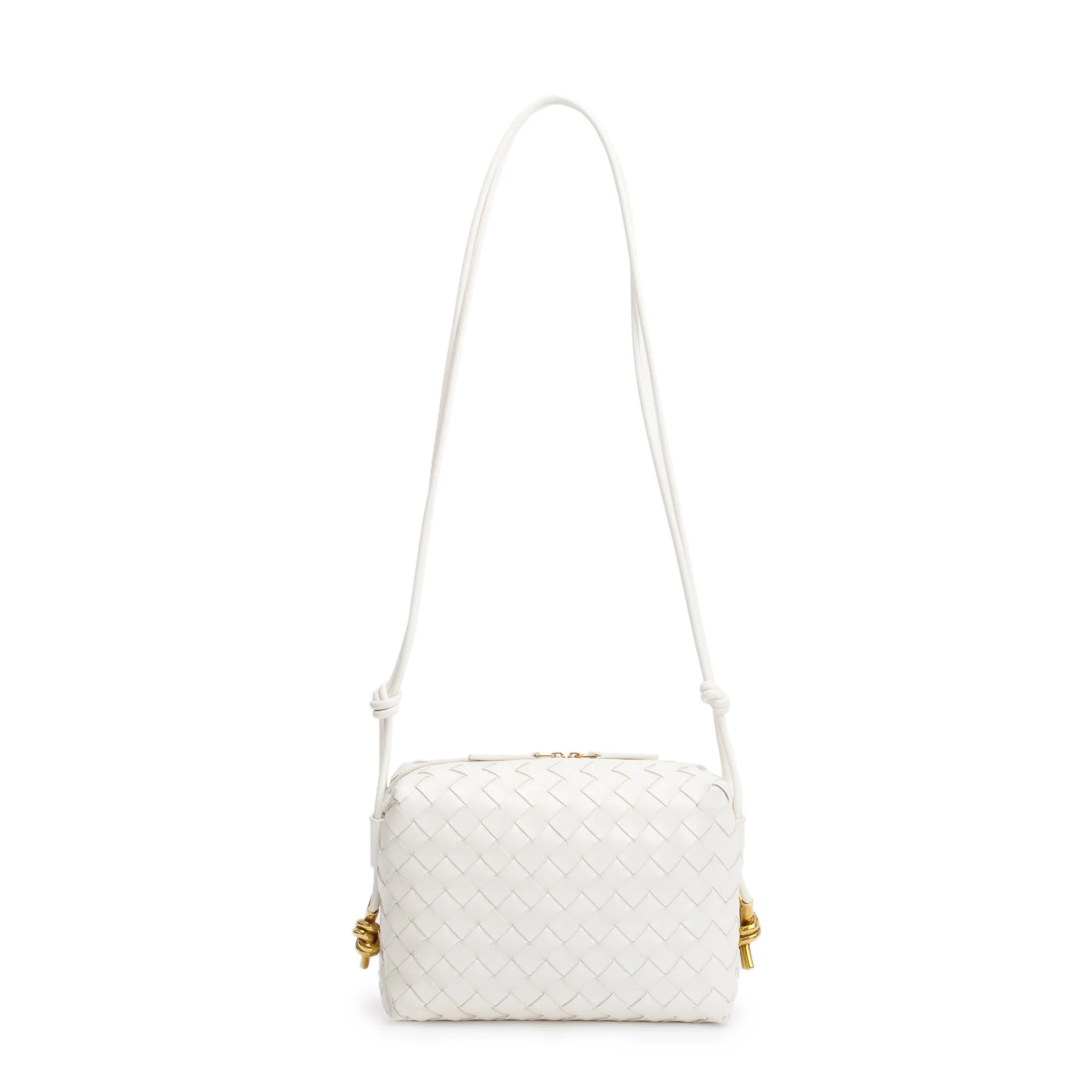 Bottega Veneta White Intrecciato Leather Loop Camera Bag - Image 3