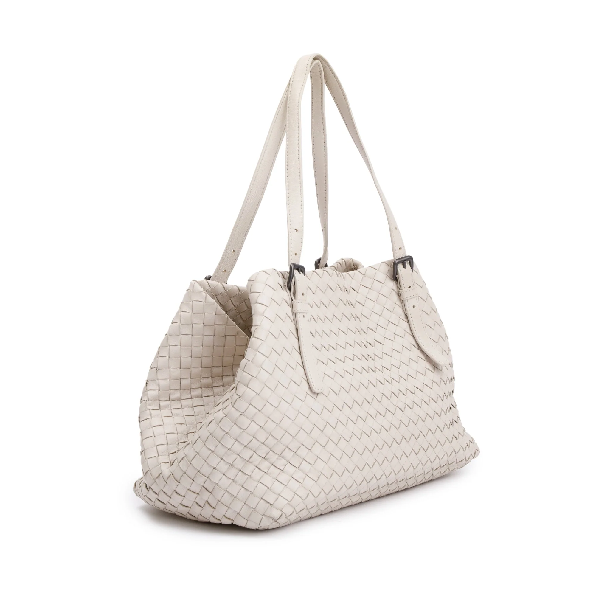 Bottega Veneta White Intrecciato Leather Medium Cesta Tote - Image 3