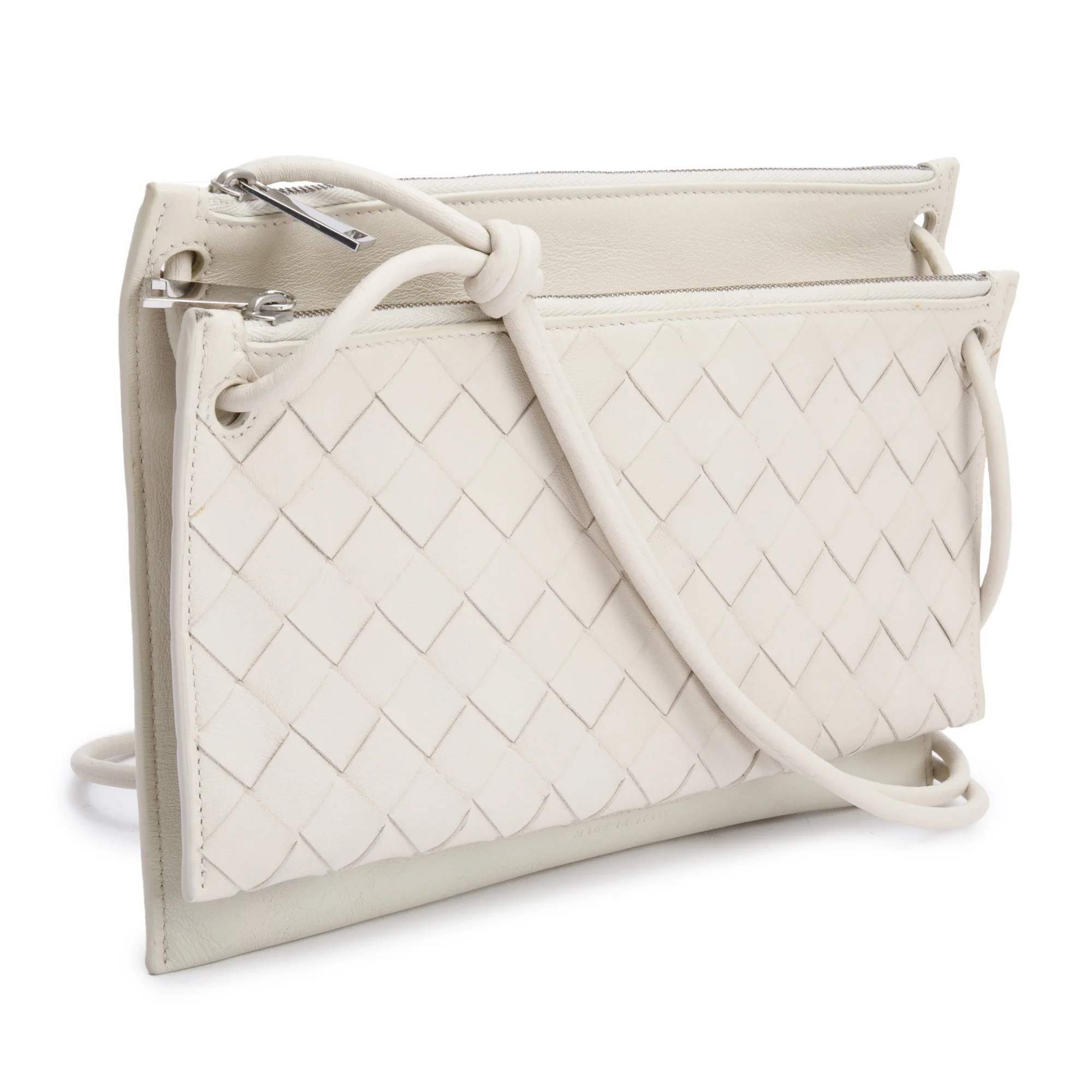 Bottega Veneta White Intrecciato Nappa Leather Double Pouch Crossbody Bag - Image 3
