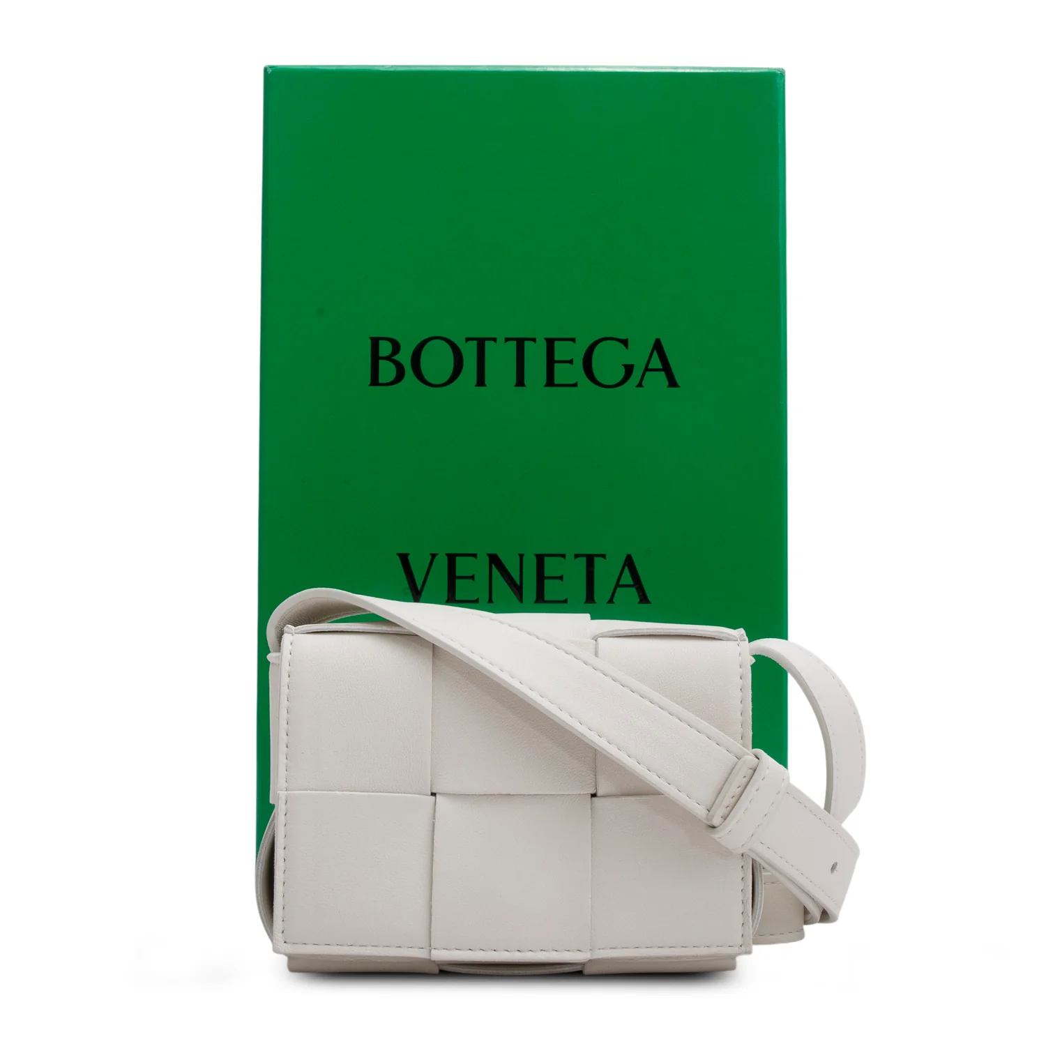 Bottega Veneta White Maxi Intrecciato Leather Extra Mini Cassette Flap Bag w/ Box - Image 3