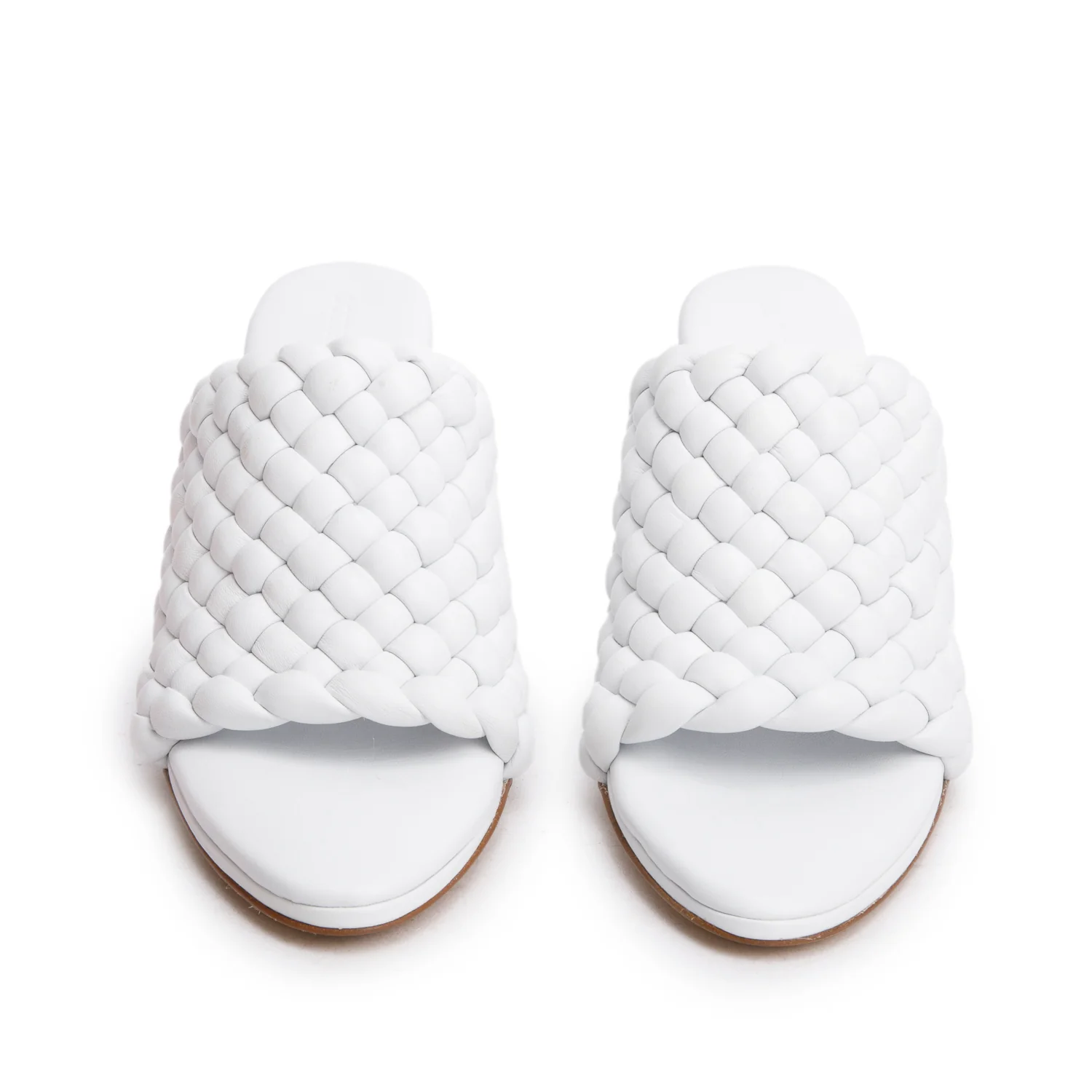 Bottega Veneta White Nappa Leather Padded Intreccio The Curve Mule Sandals, Size 38 w/ Box
