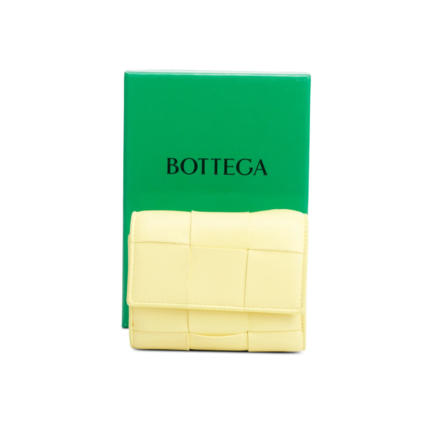 Bottega Veneta Yellow Intreccio Nappa Leather Cassette Tri-Fold Zip Wallet w/ Box - Image 2