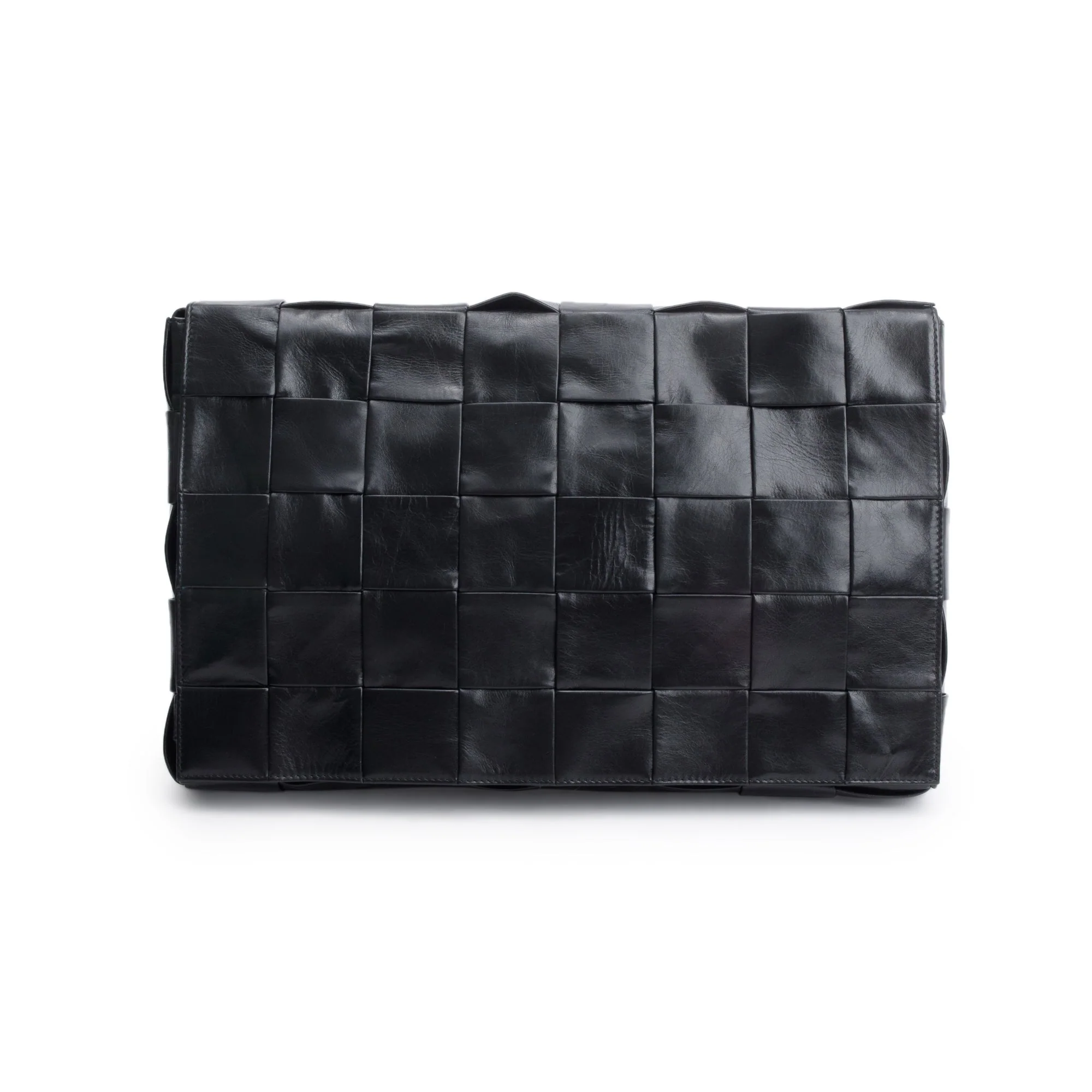 Bottega Venetaen Black Intrecciato Leather Maxi Cassette Flap Messenger Bag - Image 3
