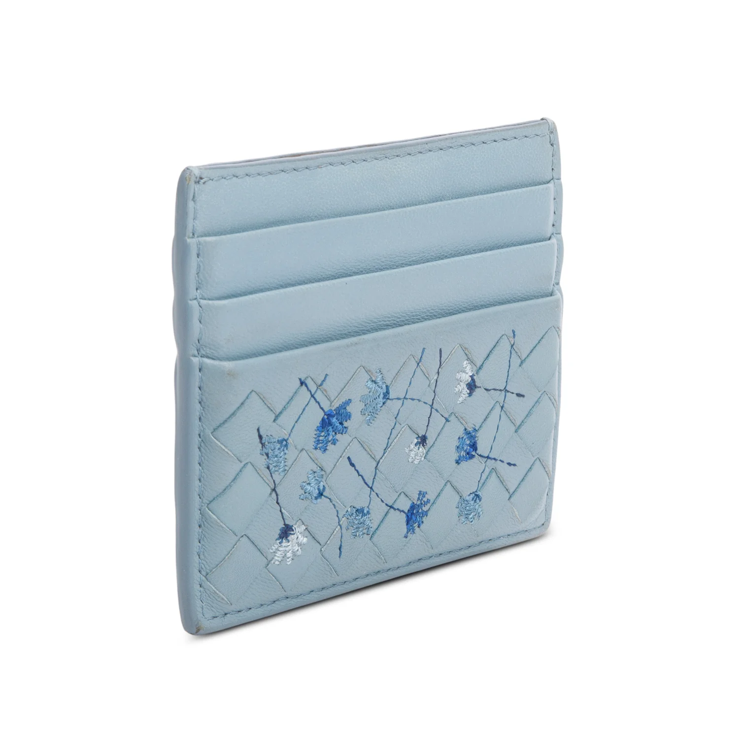Bottega Venetta Blue Intreciatto Nappa Embroidered Card Holder - Image 2