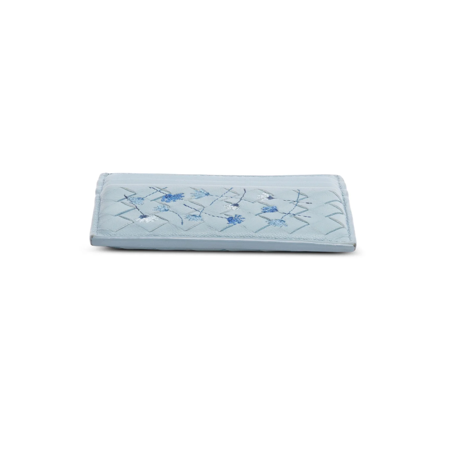 Bottega Venetta Blue Intreciatto Nappa Embroidered Card Holder - Image 5