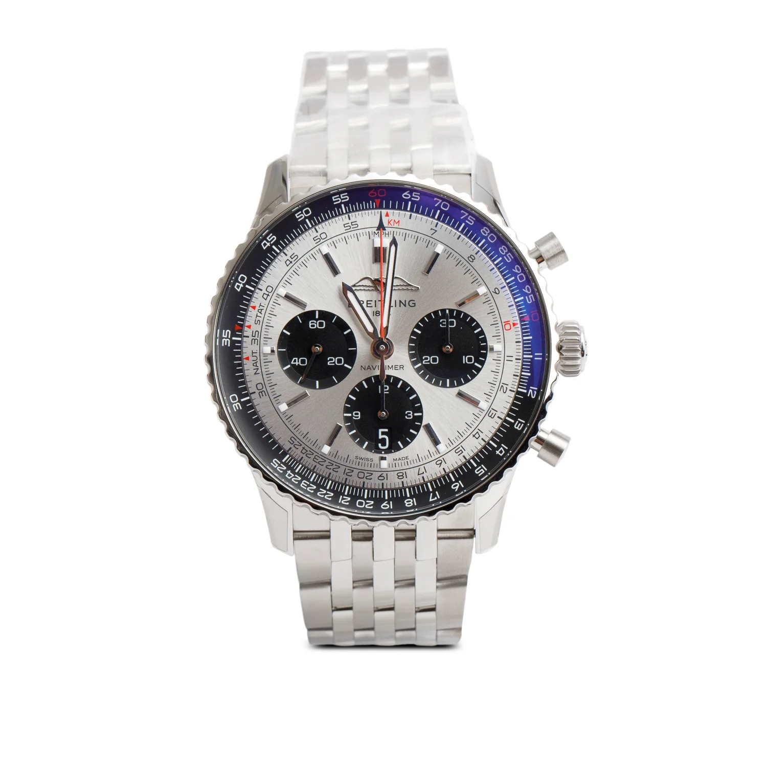 Breitling 2025 Stainless Steel Navitimer B01 43 MM Automatic Chronograph Watch Silver Dial AB0138 w/ Box & Papers