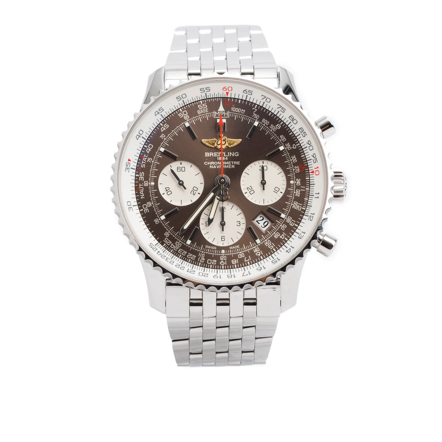 Breitling Limited Edition Stainless Steel Navitimer 01 Panamerican 43 MM Automatic Chronograph Watch Bronze Dial AB0121 w/ Leather Case