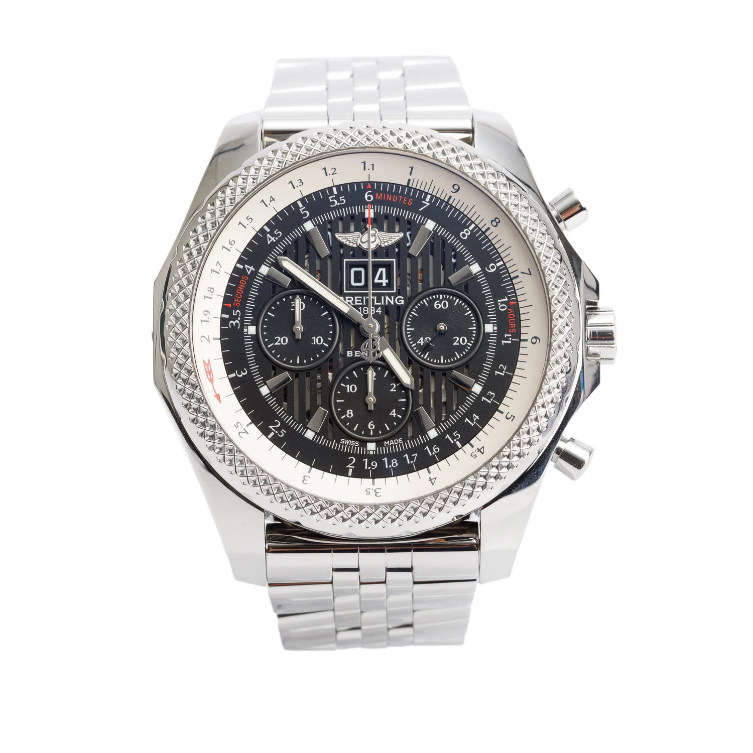 Breitling Stainless Steel Bently 6.75 49 MM Automatic Chronograph Watch A44364 w/ Box & Papers