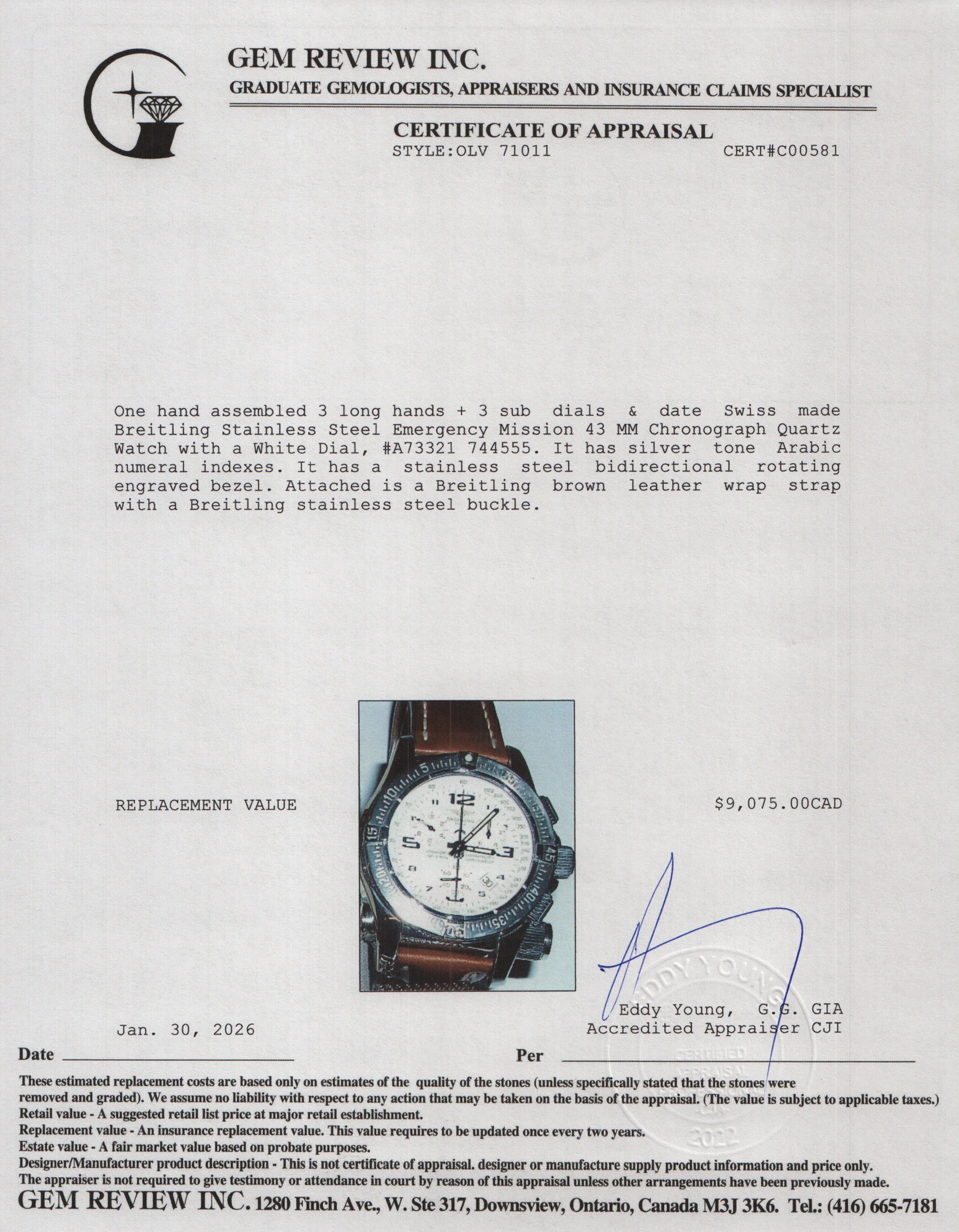 Breitling Stainless Steel Emergency Mission 43 MM Chronograph Quartz Watch White Dial A73321 - Image 5