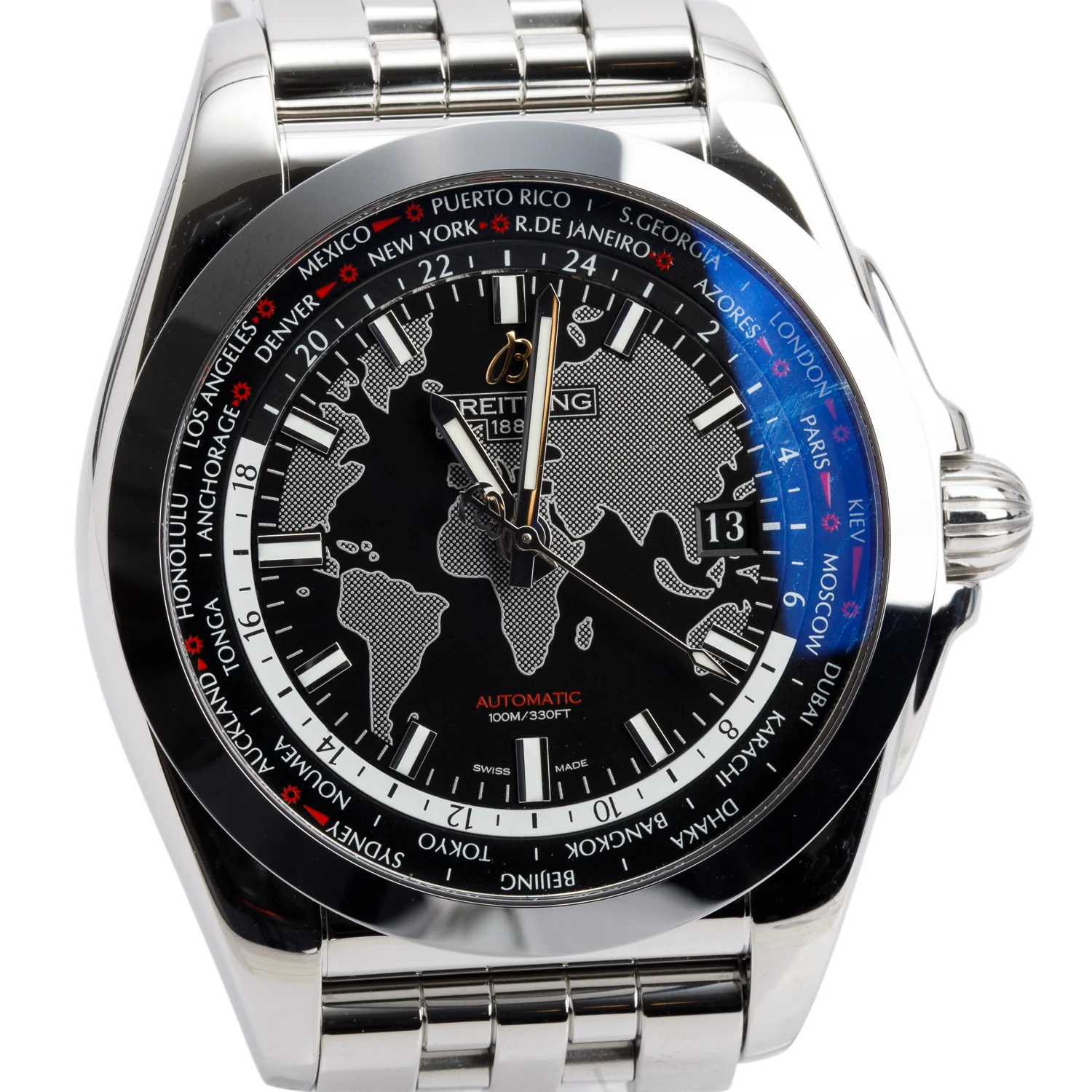 Breitling Stainless Steel Galactic Unitime 44 MM Automatic Watch Black Dial WB3510 w/ Case & Receipt - Image 3