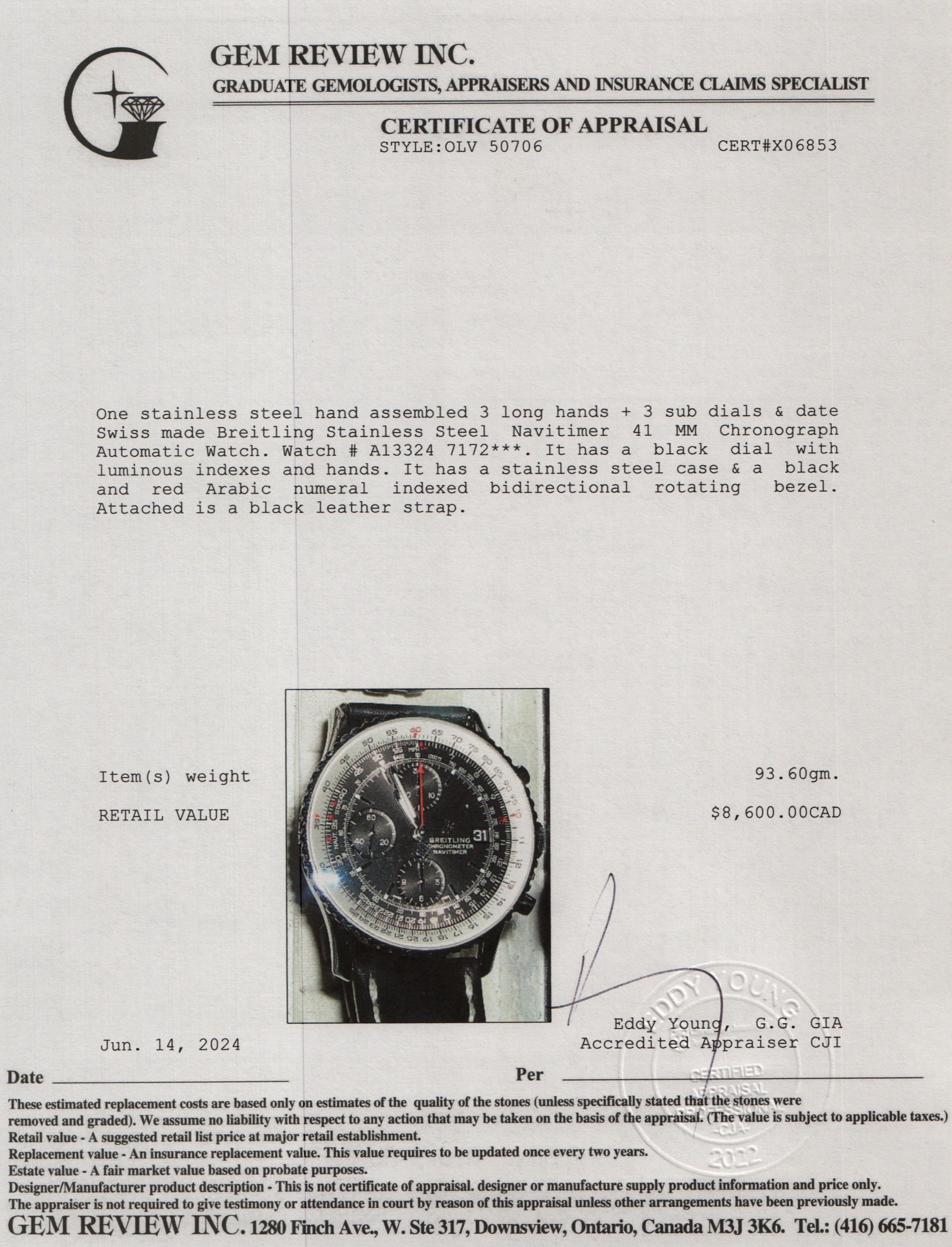 Breitling Stainless Steel Navitimer 41 MM Chronograph Automatic Watch w/ Box & Papers - Image 6