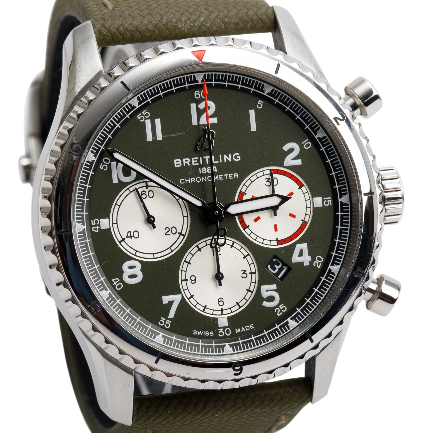 Breitling Stainless Steel Navitimer Aviator 8 Curtiss Warhawk 43 MM Automatic Chronograph Watch Green Dial AB0119 w/ Box & Papers - Image 3